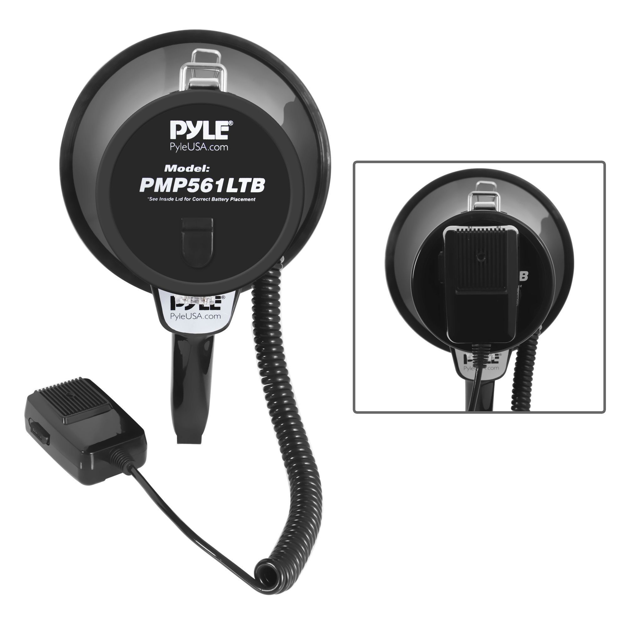 Pyle Portable Compact PA Megaphone Speaker with Alarm Siren & Adjustable Volume - 50W Handheld Lightweight Bullhorn - with Mic, AUX IN for MP3 & Rechargeable Battery - Indoor Outdoor Use - PMP561LTB