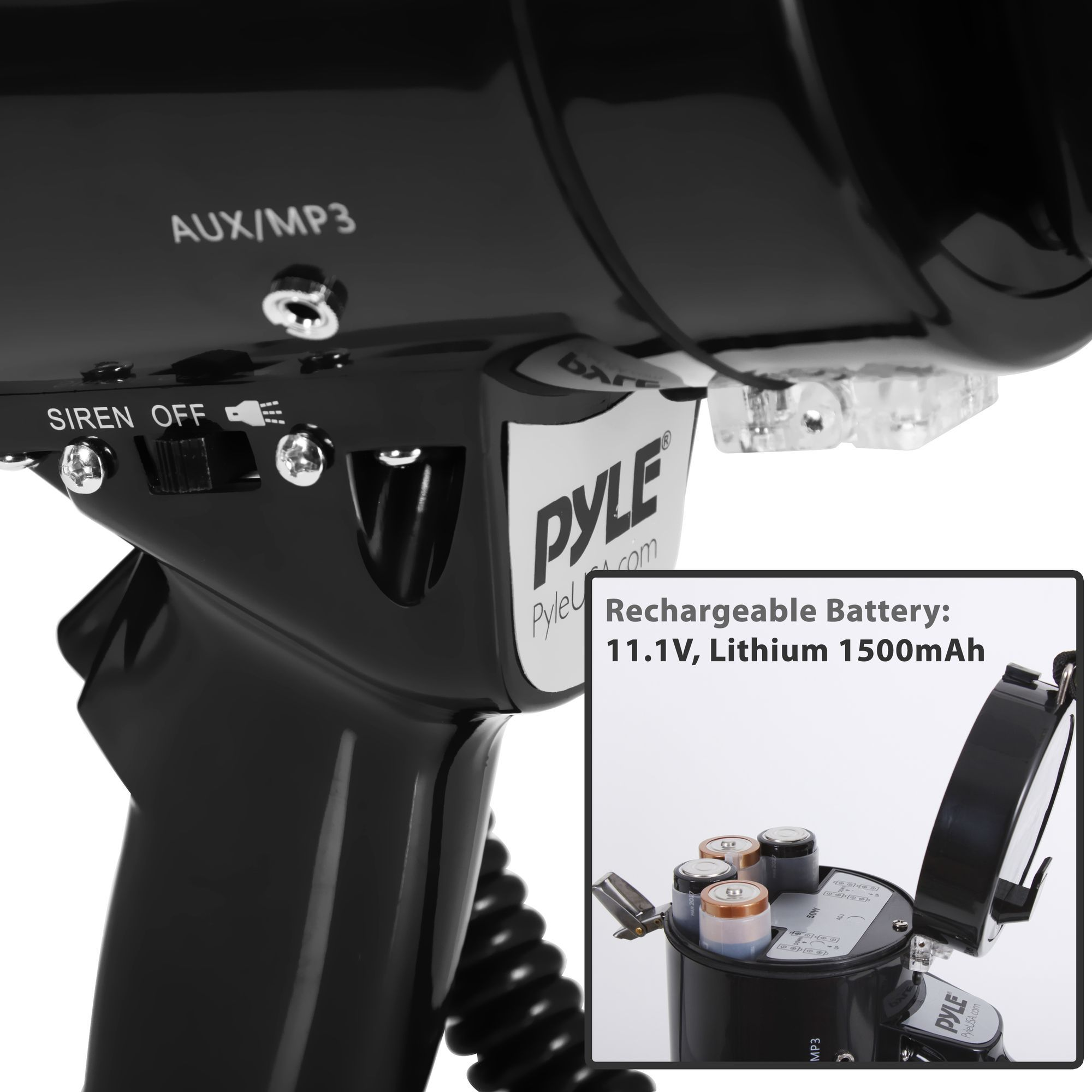 Pyle Portable Compact PA Megaphone Speaker with Alarm Siren & Adjustable Volume - 50W Handheld Lightweight Bullhorn - with Mic, AUX IN for MP3 & Rechargeable Battery - Indoor Outdoor Use - PMP561LTB