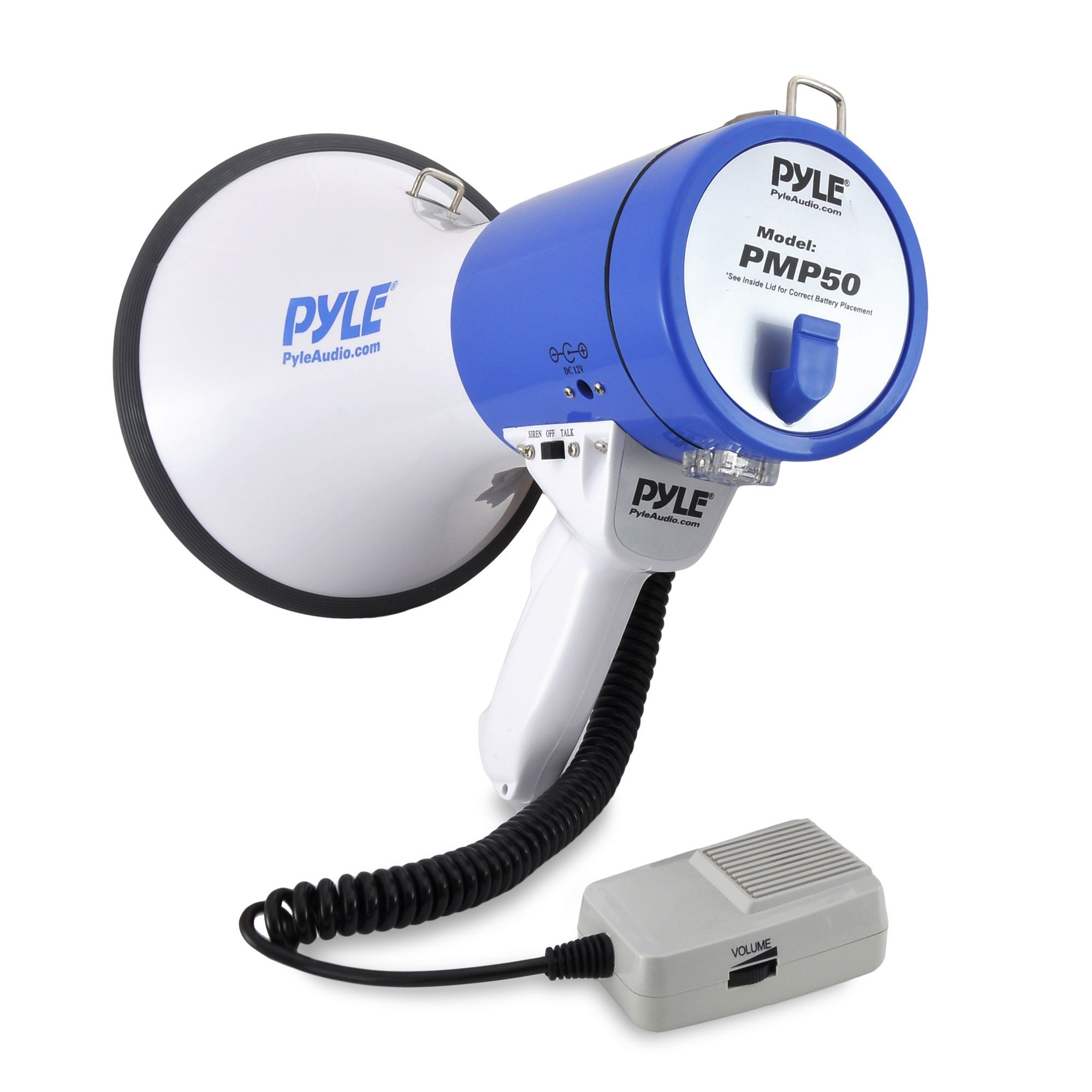 Pyle Megaphone Speaker PA Bullhorn with Built-in Siren - 50 Watts Adjustable Volume Control and 1200 Yard Range - Ideal for Football, Baseball, Basketball Cheerleading Fans & Coaches or for Safety Drills (PMP50)