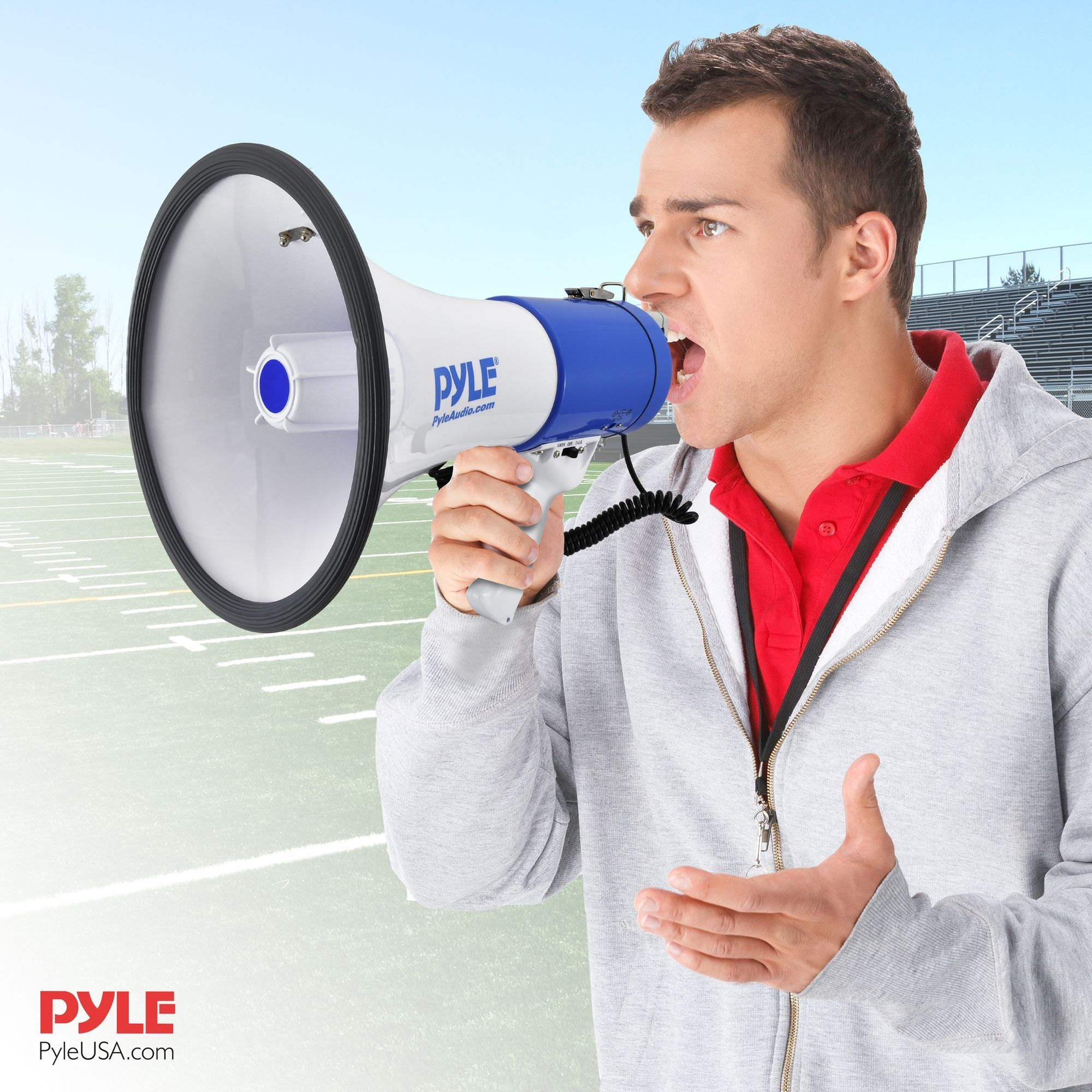 Pyle Megaphone Speaker PA Bullhorn with Built-in Siren - 50 Watts Adjustable Volume Control and 1200 Yard Range - Ideal for Football, Baseball, Basketball Cheerleading Fans & Coaches or for Safety Drills (PMP50)