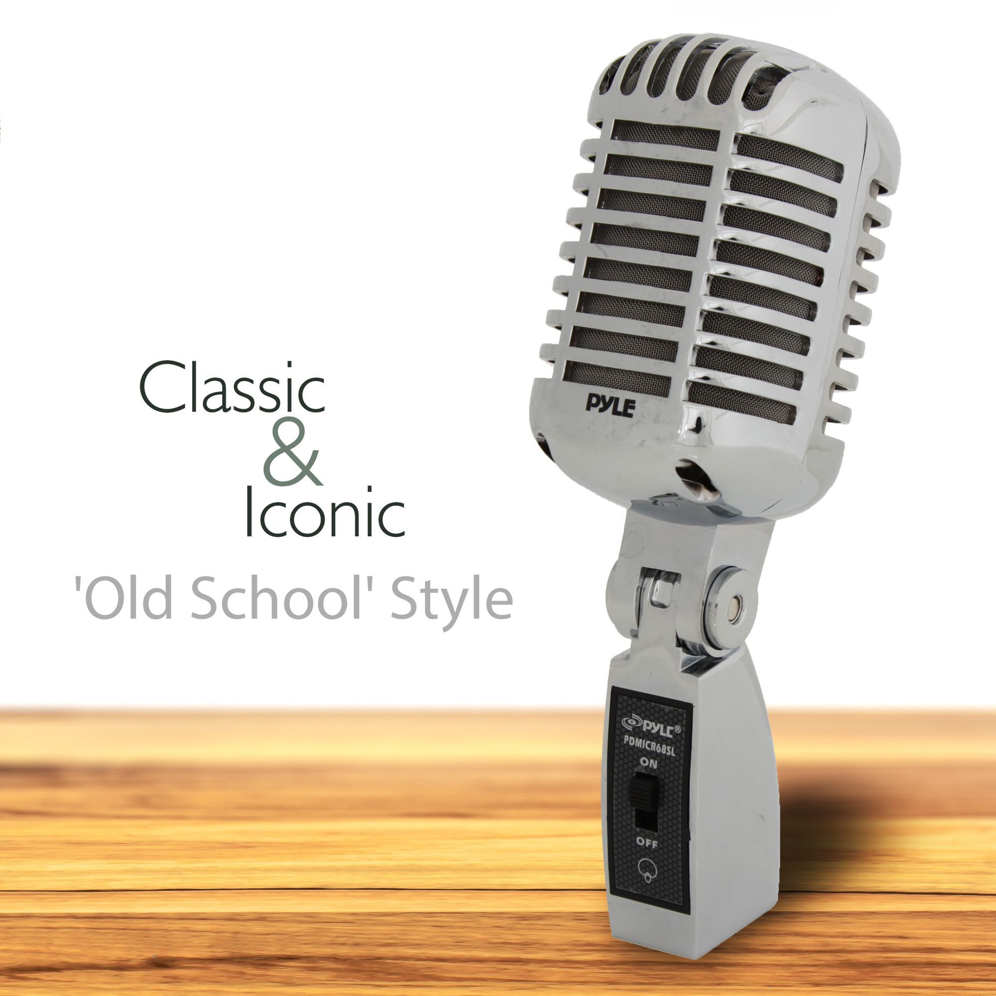 Classic Retro Dynamic Vocal Microphone - Old Vintage Style Metal Unidirectional Cardioid Mic with XLR Cable - Universal Stand Adapter - Live Performance Studio Recording - Pyle Pro PDMICR68SL (Silver)