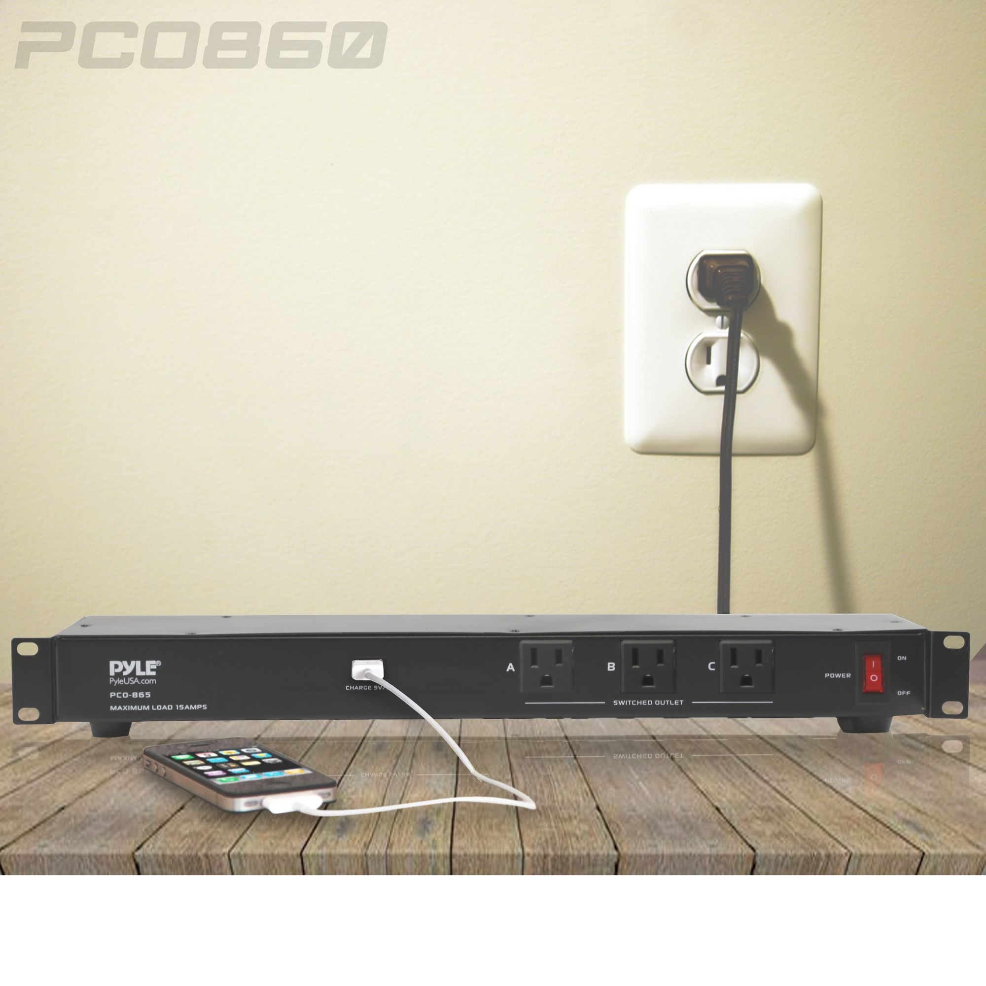 Pyle 19‑Outlet 1U Rackmount PDU – 15 A Surge Protector with USB Charging, Ground Lift, Circuit Breaker, 15 ft Cord, 3 Front Outlets & 16 Rear Power Cables (Model PCO860)
