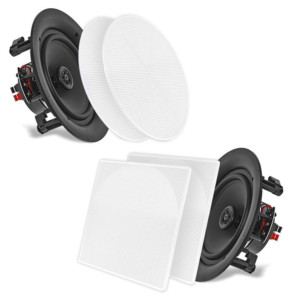 8.0” Ceiling Wall Mount Speakers - Pair of 2-Way Full Range Sound Stereo Speaker Audio System Flush Design w/ Electronic Crossover Network 40Hz-20kHz Frequency Response & 250 Watts Peak - Pyle PDIC35