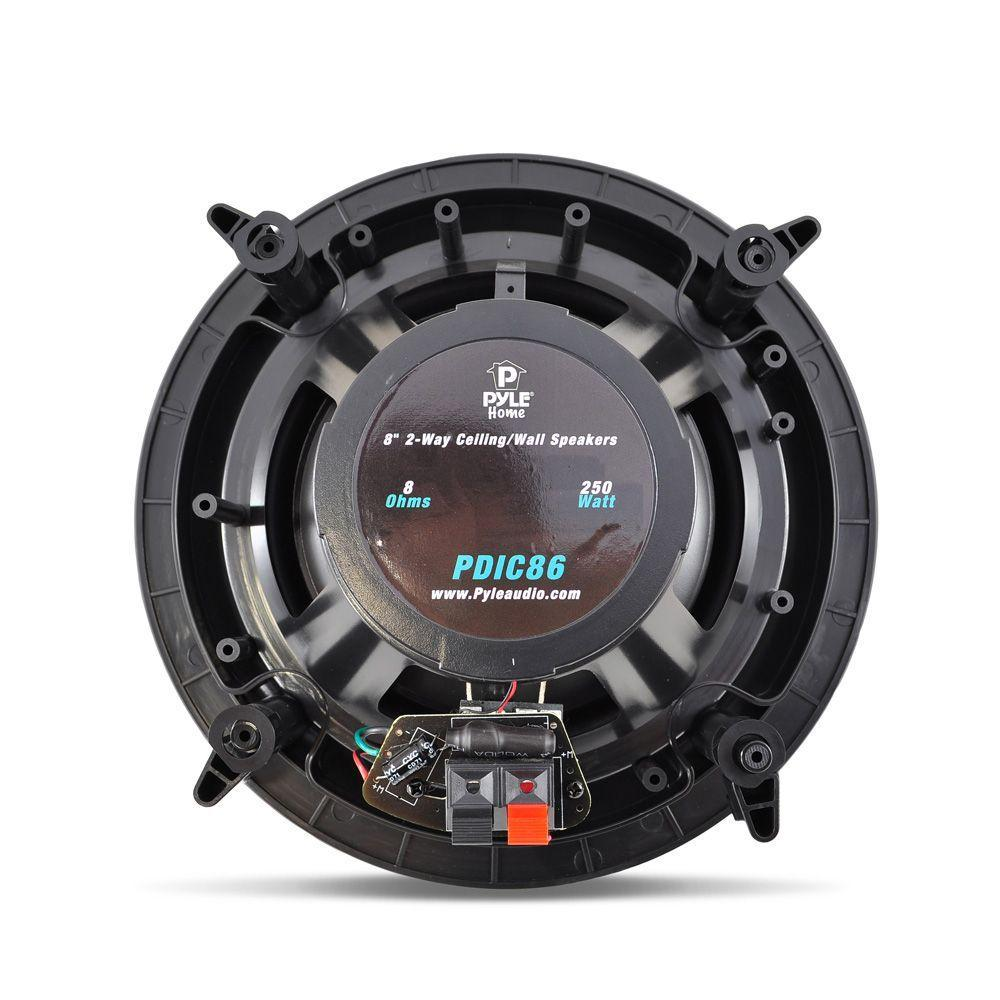 8.0” Ceiling Wall Mount Speakers - Pair of 2-Way Full Range Sound Stereo Speaker Audio System Flush Design w/ Electronic Crossover Network 40Hz-20kHz Frequency Response & 250 Watts Peak - Pyle PDIC35