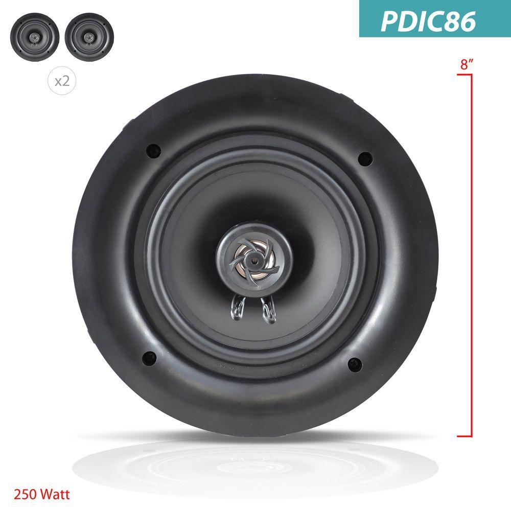 8.0” Ceiling Wall Mount Speakers - Pair of 2-Way Full Range Sound Stereo Speaker Audio System Flush Design w/ Electronic Crossover Network 40Hz-20kHz Frequency Response & 250 Watts Peak - Pyle PDIC35