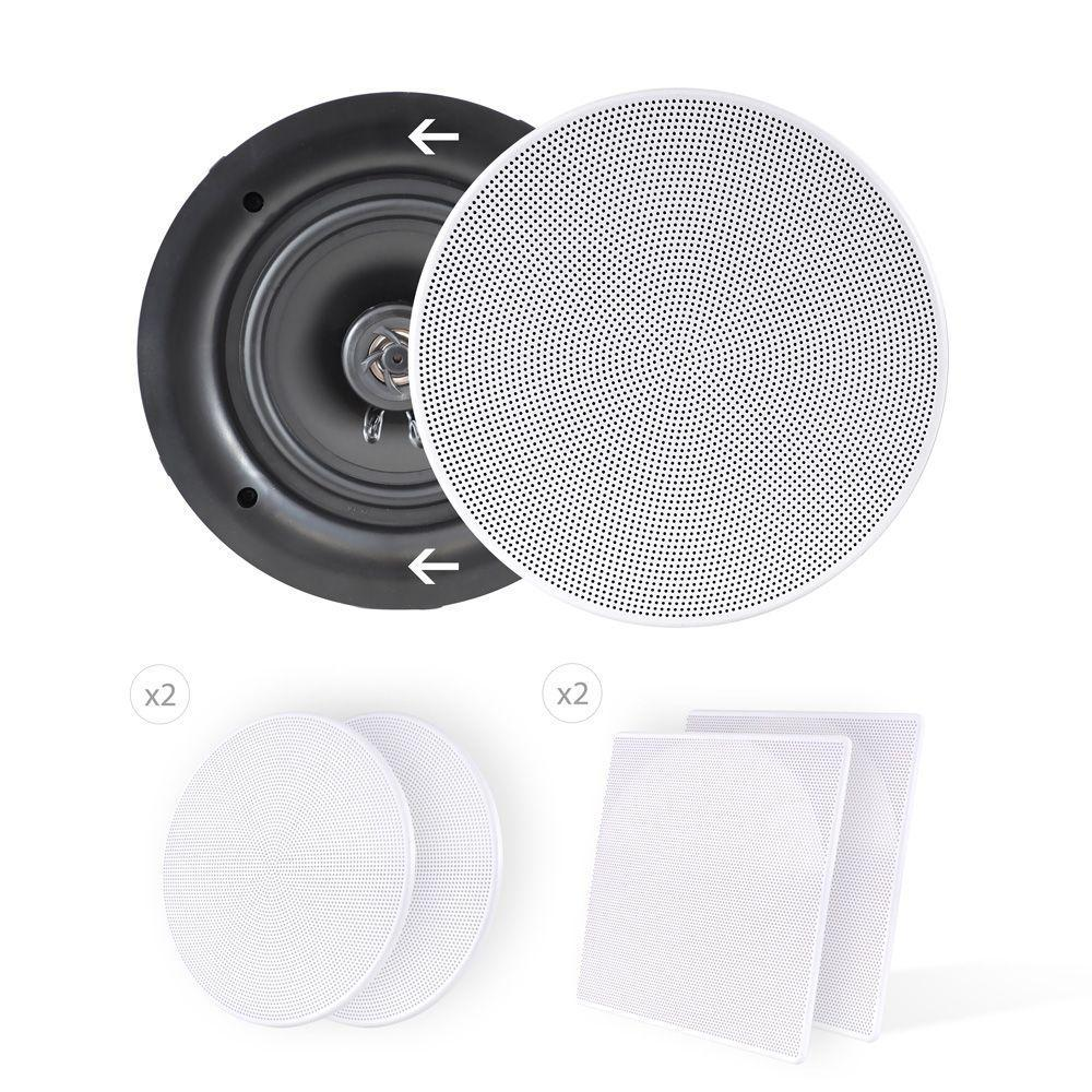 8.0” Ceiling Wall Mount Speakers - Pair of 2-Way Full Range Sound Stereo Speaker Audio System Flush Design w/ Electronic Crossover Network 40Hz-20kHz Frequency Response & 250 Watts Peak - Pyle PDIC35