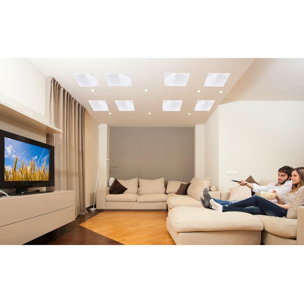 8.0” Ceiling Wall Mount Speakers - Pair of 2-Way Full Range Sound Stereo Speaker Audio System Flush Design w/ Electronic Crossover Network 40Hz-20kHz Frequency Response & 250 Watts Peak - Pyle PDIC35