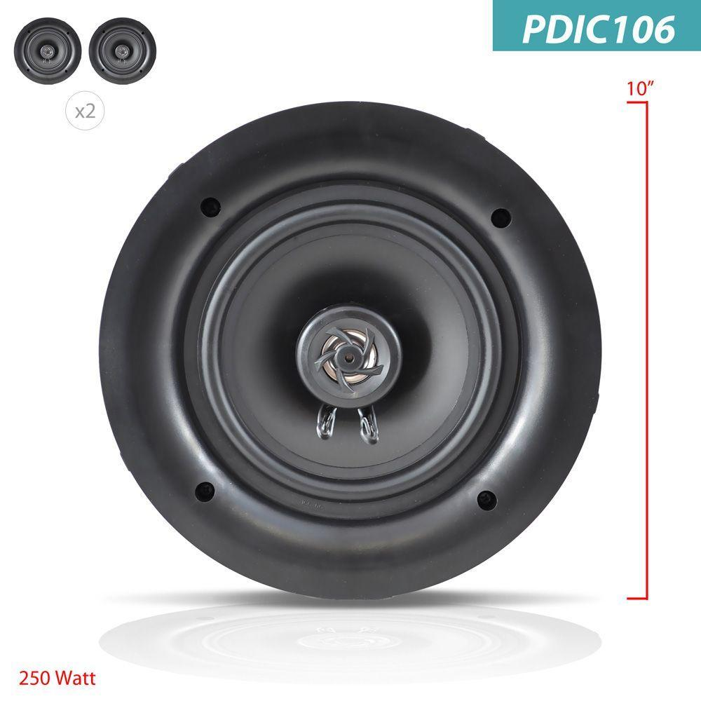 Pyle 10” Ceiling Wall Mount Speakers – Pair of 2-Way Full Range Stereo Speakers with Flush Design, Electronic Crossover, 35Hz–20kHz Frequency Response, and 300W Peak – PDIC106