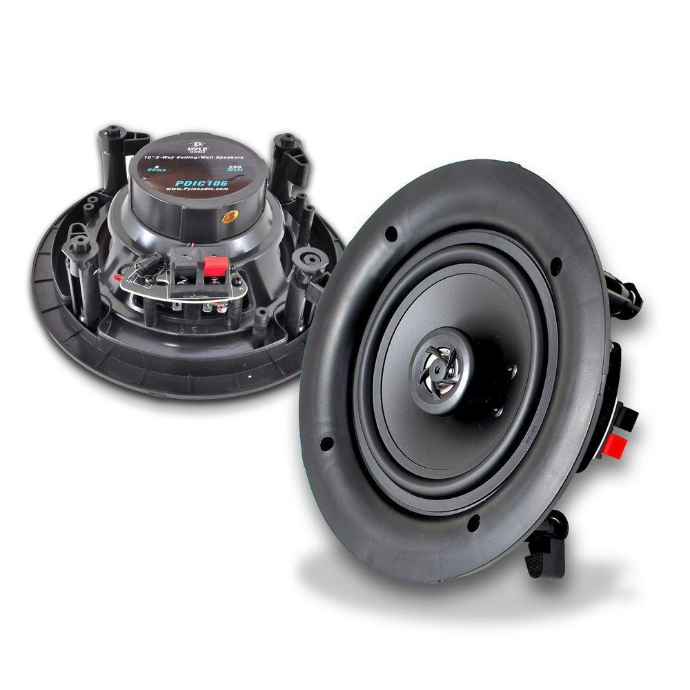 Pyle 10” Ceiling Wall Mount Speakers – Pair of 2-Way Full Range Stereo Speakers with Flush Design, Electronic Crossover, 35Hz–20kHz Frequency Response, and 300W Peak – PDIC106