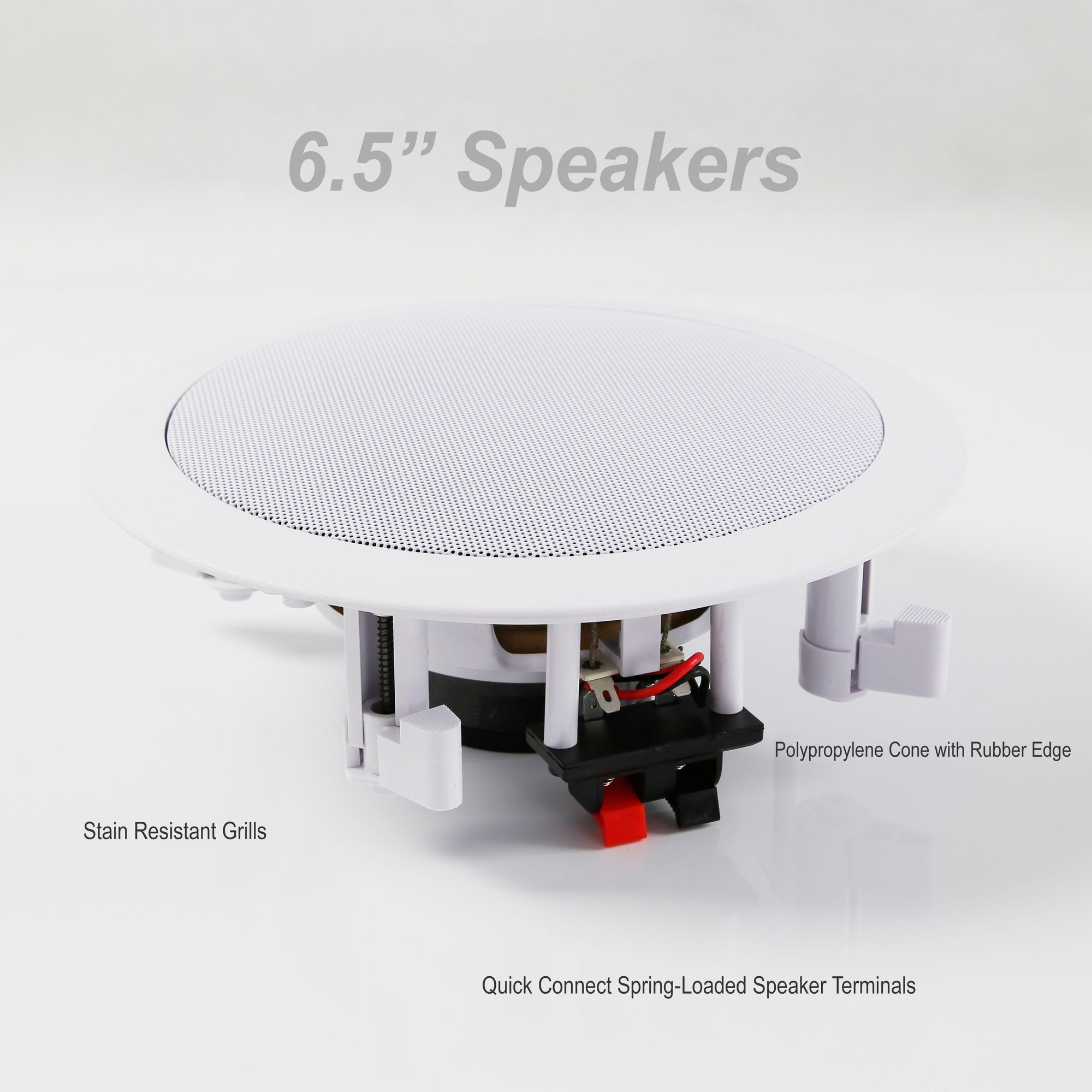 Pyle Pair 6.5” Flush Mount In-wall In-ceiling 2-Way Home Speaker System Spring Loaded Quick Connections Dual Polypropylene Cone Polymer Tweeter Stereo Sound 200 Watts (PDIC1661RD)
