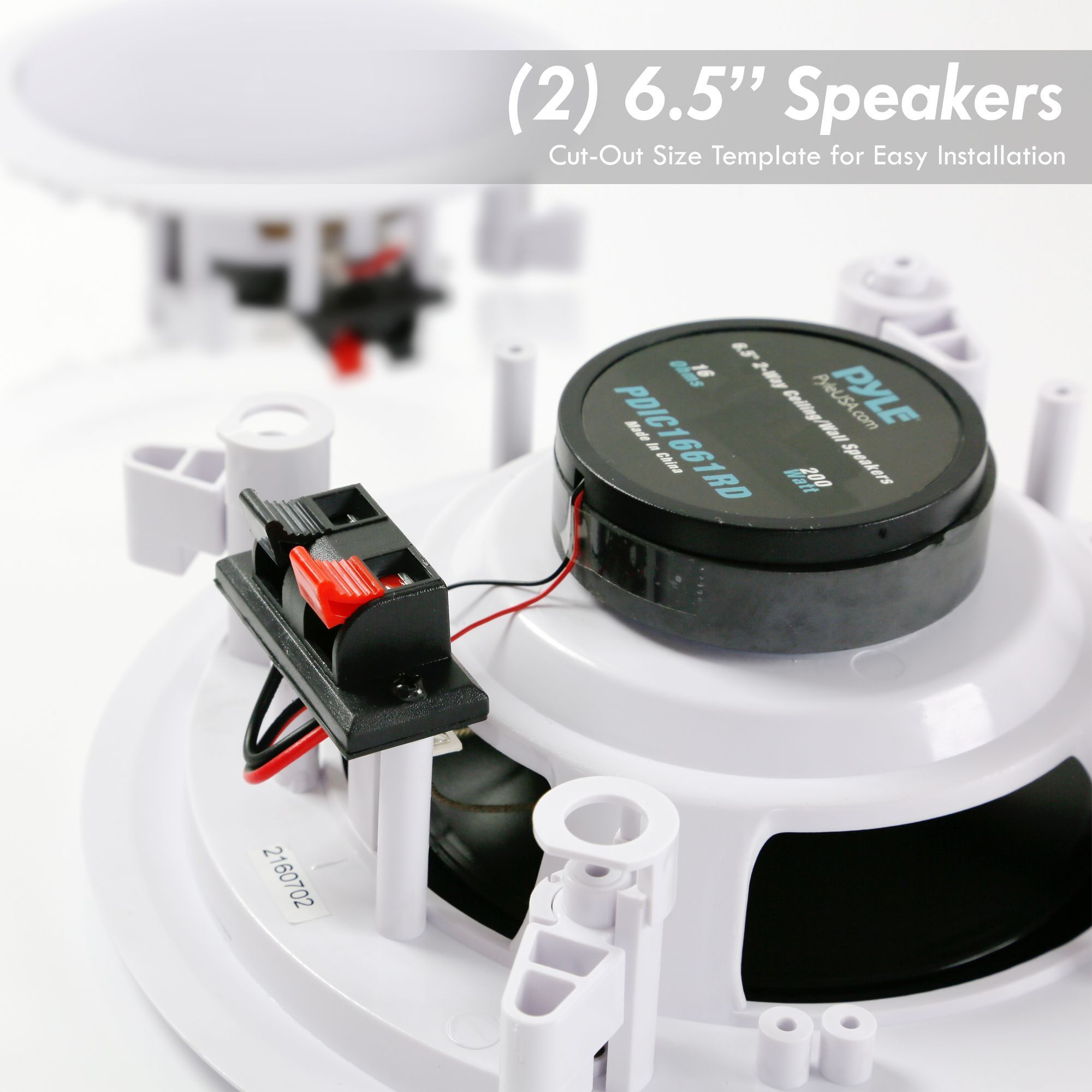Pyle Pair 6.5” Flush Mount In-wall In-ceiling 2-Way Home Speaker System Spring Loaded Quick Connections Dual Polypropylene Cone Polymer Tweeter Stereo Sound 200 Watts (PDIC1661RD)