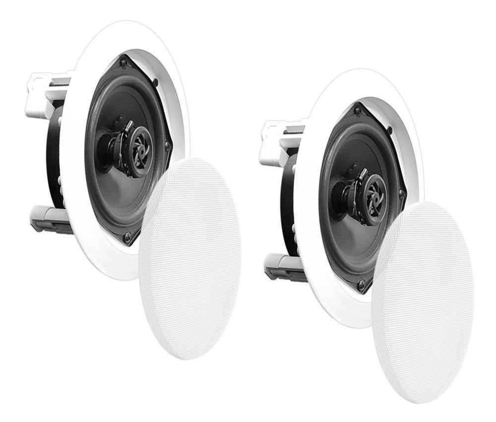 5.25” Ceiling Wall Mount Speakers - Pair of 2-Way Midbass Woofer Speaker 1'' Polymer Dome Tweeter Flush Design w/ 80Hz - 20kHz Frequency Response & 150 Watts Peak Easy Installation - Pyle PDIC51RD