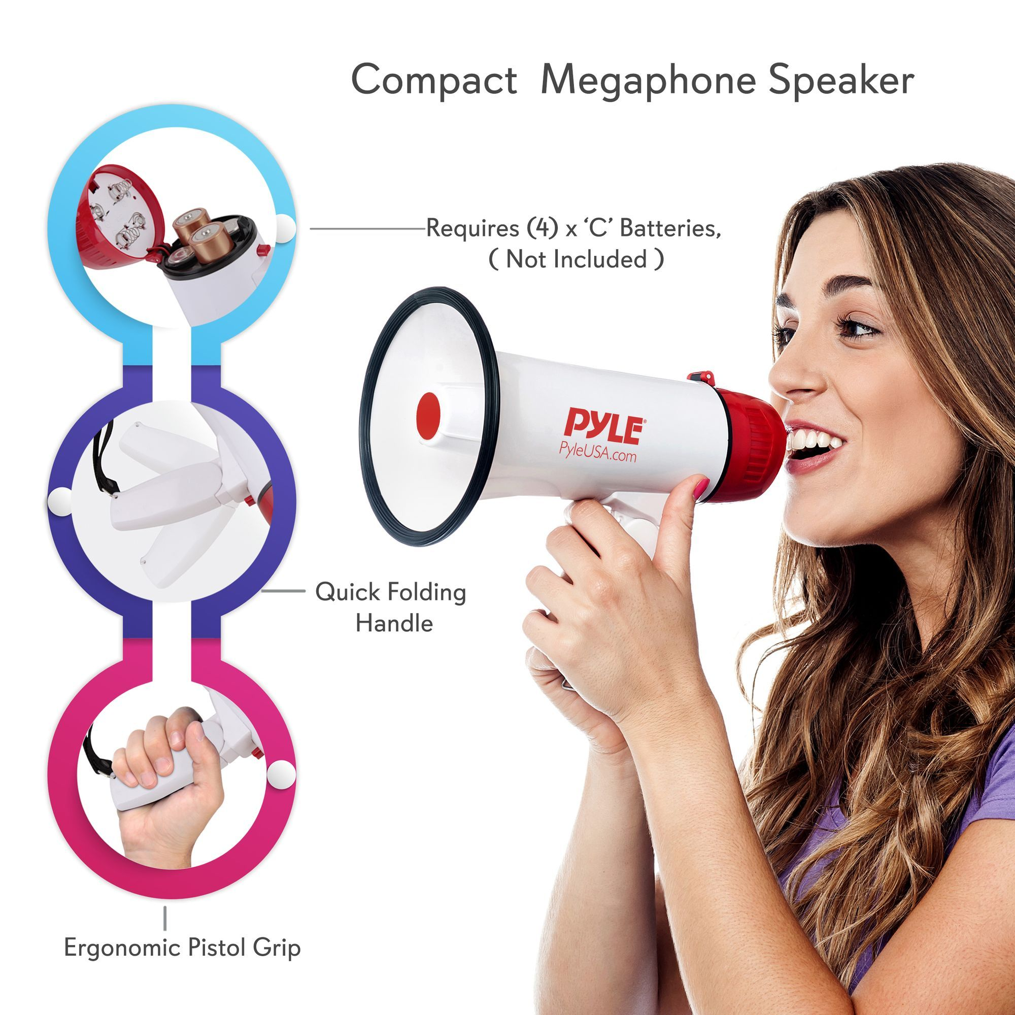 Pyle Megaphone Speaker PA Bullhorn - Built-in Siren - 20 Watt Adjustable Volume Control & 800 Yard Range - Ideal for Football, Soccer, Baseball, Cheerleading Fans, Coaches & Safety Drills - PMP20