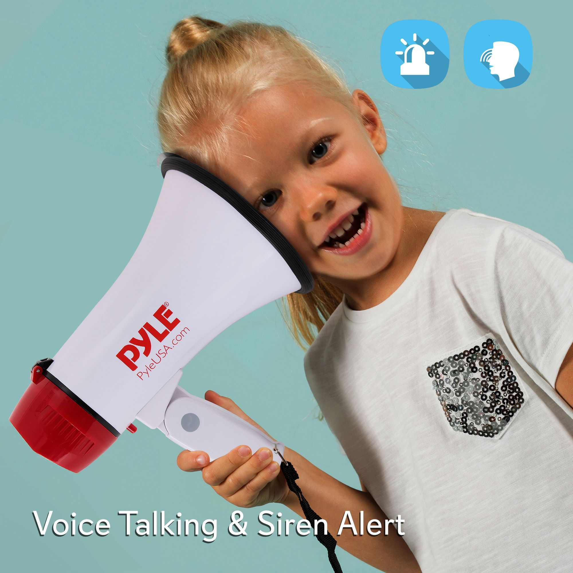 Pyle Megaphone Speaker PA Bullhorn - Built-in Siren - 20 Watt Adjustable Volume Control & 800 Yard Range - Ideal for Football, Soccer, Baseball, Cheerleading Fans, Coaches & Safety Drills - PMP20