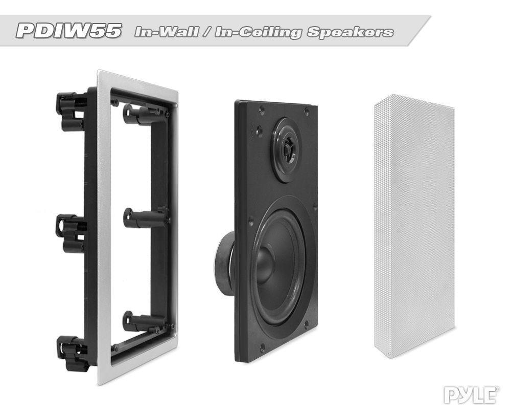 Pyle PDIW55 5.25- Inch In-Wall / In-Ceiling Stereo Speakers, 2-Way, Flush Mount, White (Pair)