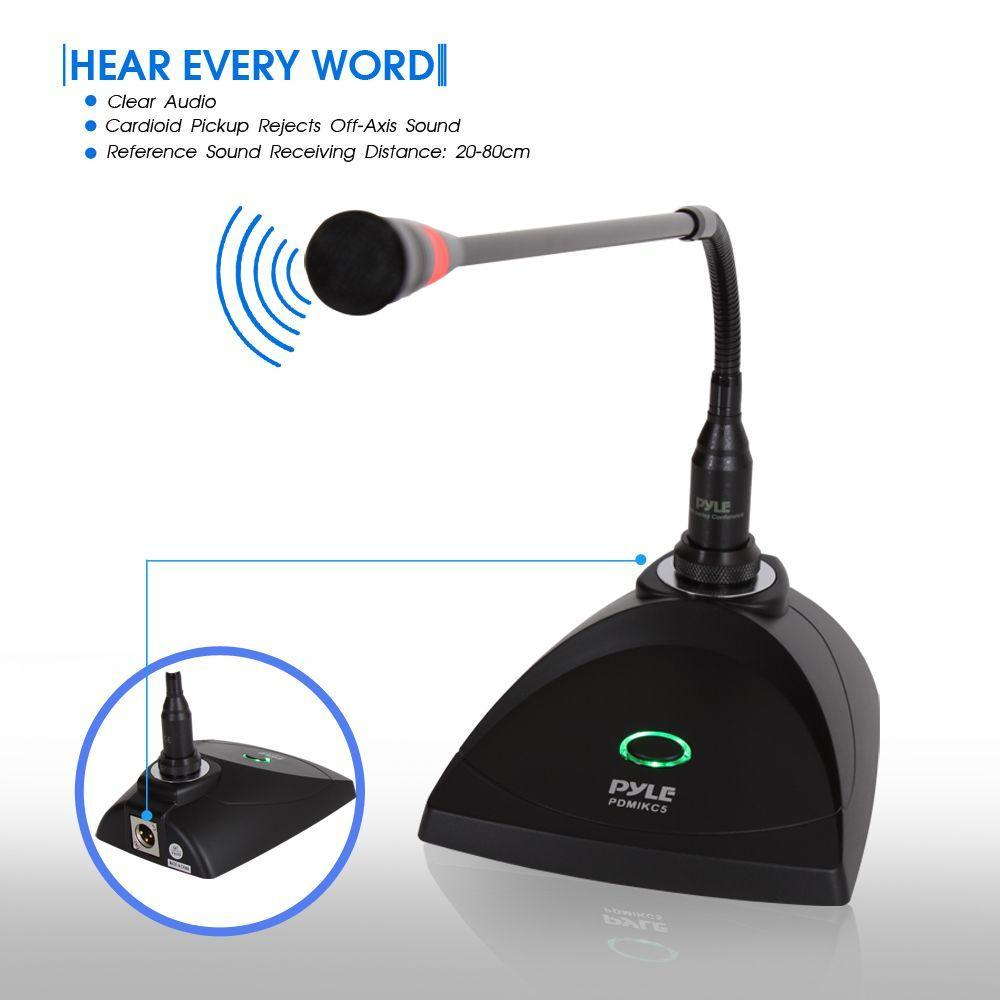 Desktop Gooseneck Wired Microphone System - Table Mounted Corded Voice Condenser Mic with Pop Filter - XLR to 1/4'' Sound Cord - for Karaoke, Conference, Studio Audio Recording - Pyle Pro PDMIKC5