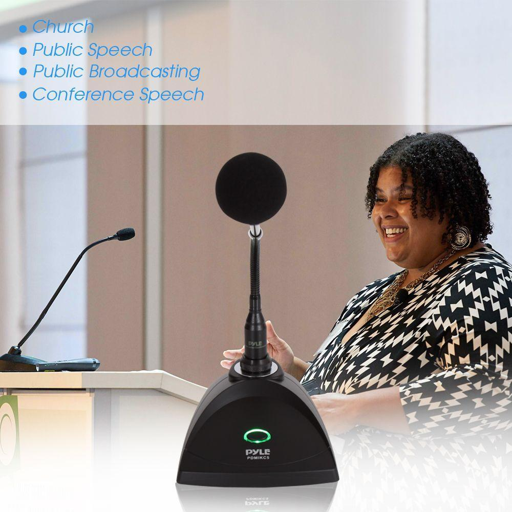 Desktop Gooseneck Wired Microphone System - Table Mounted Corded Voice Condenser Mic with Pop Filter - XLR to 1/4'' Sound Cord - for Karaoke, Conference, Studio Audio Recording - Pyle Pro PDMIKC5