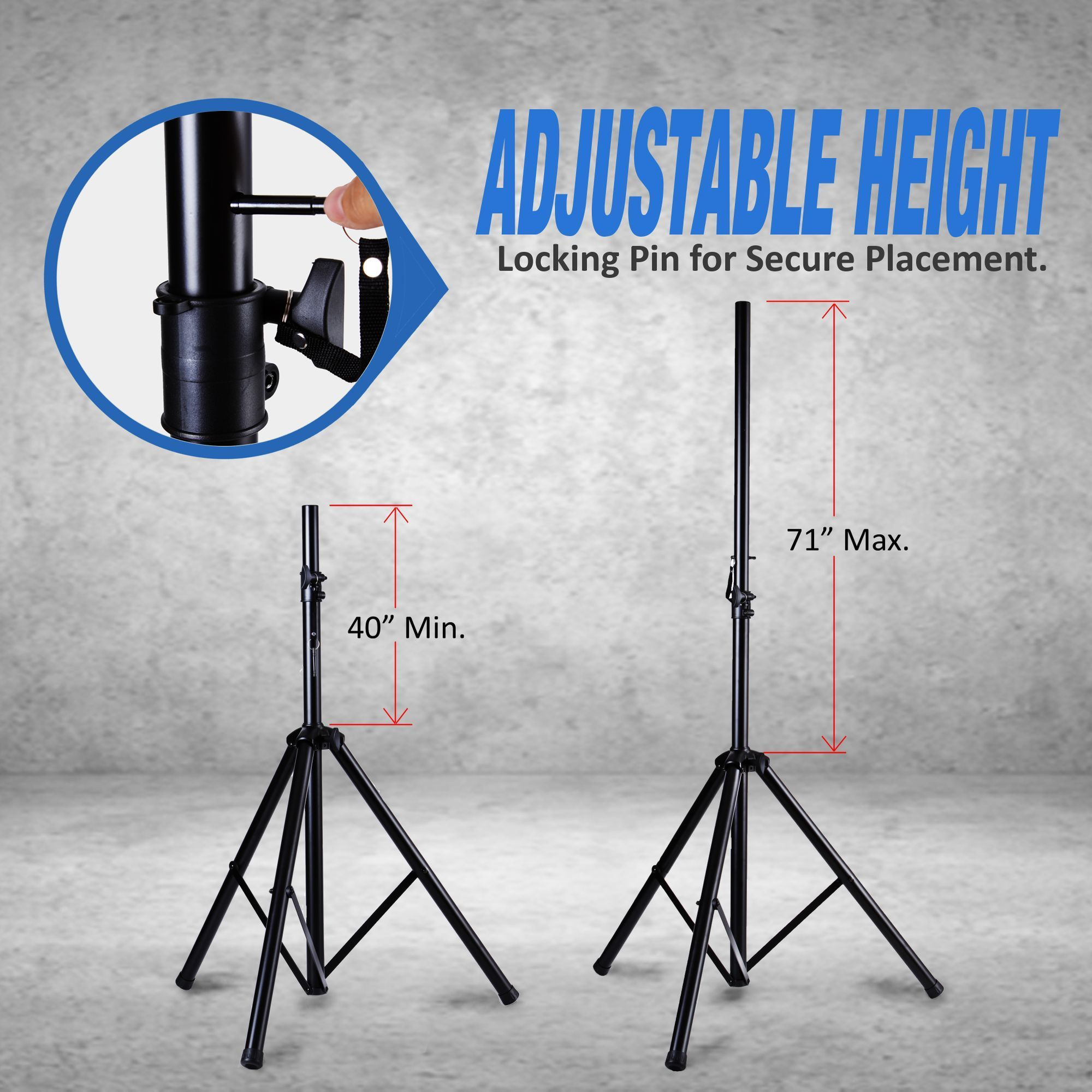 Pyle Universal Dual PA DJ Tripod 2 Speaker Stand Kit  With Adjustable Height  & Storage Bag  Constructed with Heavy Duty Durable Steel and Lightweight for Easy Mobility Safety PIN Screw Locks PSTK107