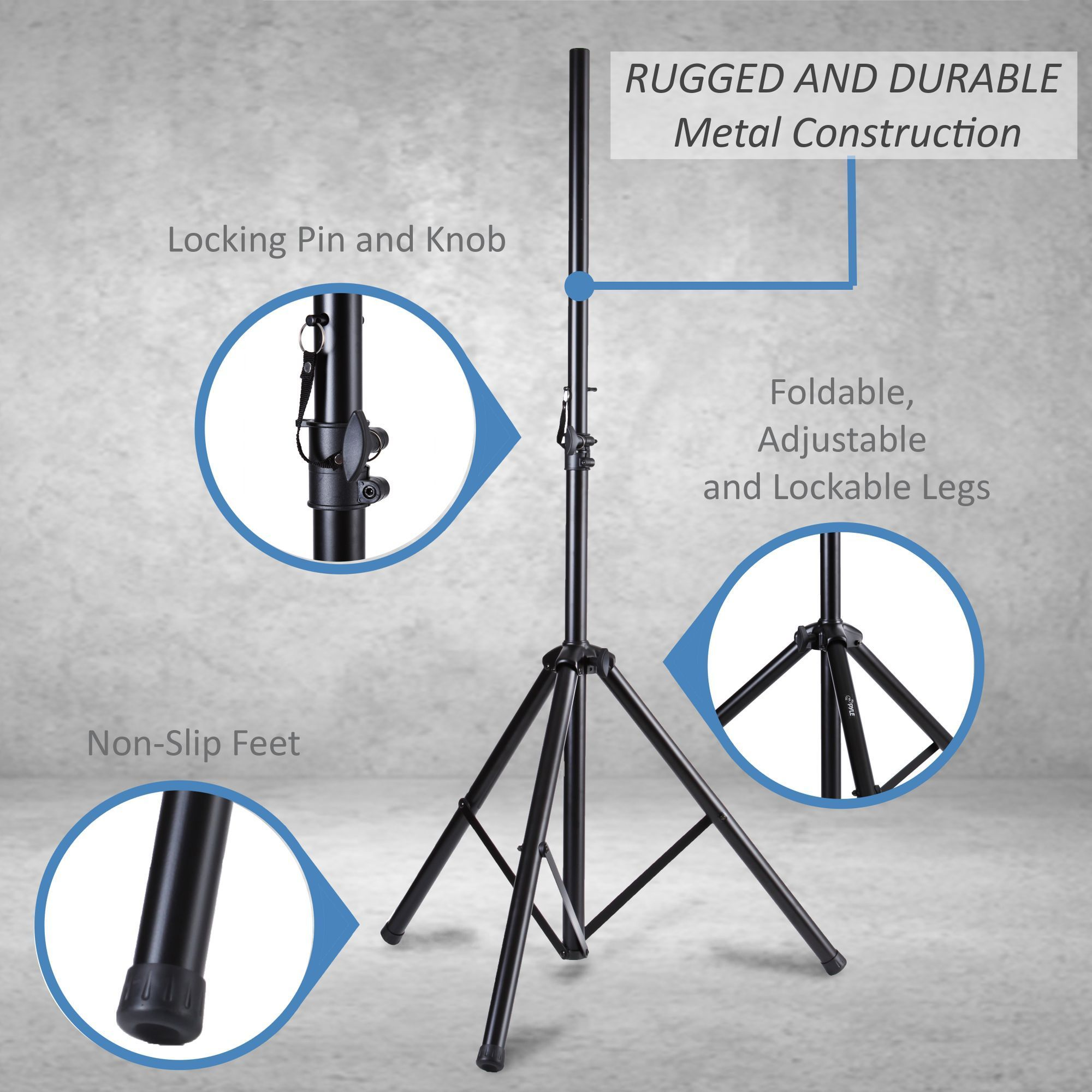 Pyle Universal Dual PA DJ Tripod 2 Speaker Stand Kit  With Adjustable Height  & Storage Bag  Constructed with Heavy Duty Durable Steel and Lightweight for Easy Mobility Safety PIN Screw Locks PSTK107