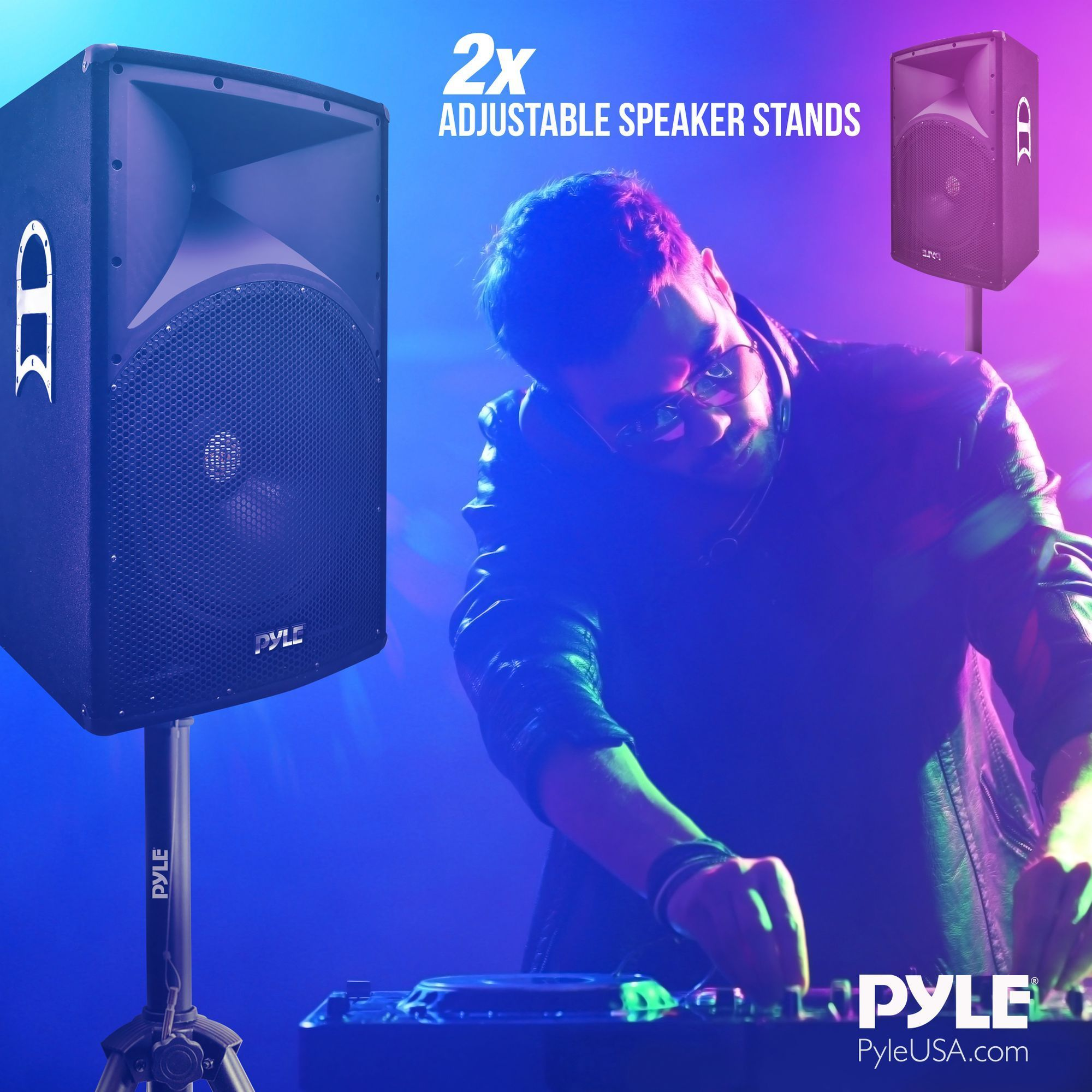 Pyle Universal Dual PA DJ Tripod 2 Speaker Stand Kit  With Adjustable Height  & Storage Bag  Constructed with Heavy Duty Durable Steel and Lightweight for Easy Mobility Safety PIN Screw Locks PSTK107