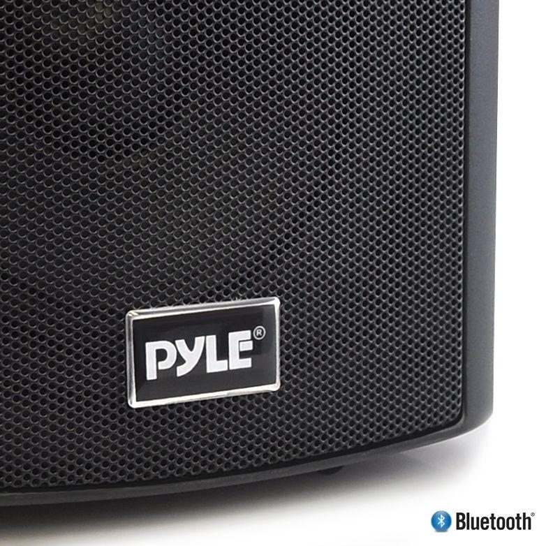 Wall Mount Home Speaker System - Active + Passive Pair Wireless Bluetooth Compatible Indoor / Outdoor Waterproof Weatherproof Stereo Sound Speaker Set with AUX IN - Pyle PDWR52BTBK (Black)