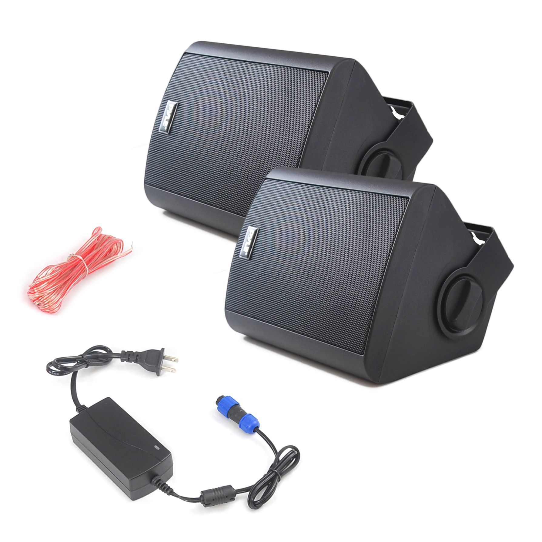 Wall Mount Home Speaker System - Active + Passive Pair Wireless Bluetooth Compatible Indoor / Outdoor Waterproof Weatherproof Stereo Sound Speaker Set with AUX IN - Pyle PDWR52BTBK (Black)