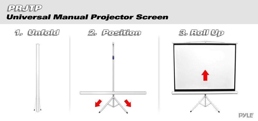Upgraded Pyle 72" Projector Screen with Floor Standing Portable Fold-Out Roll-Up Tripod Manual, Mobile Movie Screen, Home Theater Cinema Wedding Party Office Presentation, Quick Assembly (PRJTP72)