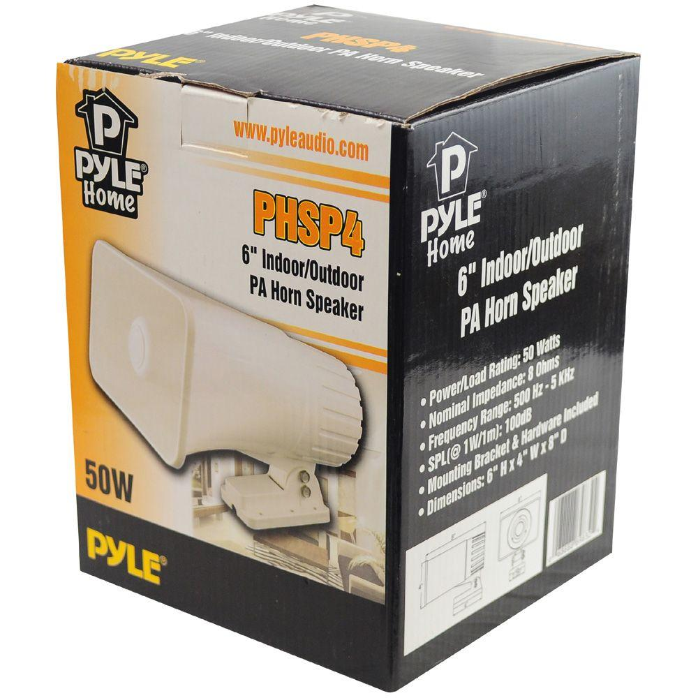 Indoor / Outdoor PA Horn Speaker - 6” Portable PA Speaker with 8 Ohms Impedance & 50 Watts Peak Power - Mounting Bracket & Hardware Included - Pyle PHSP4
