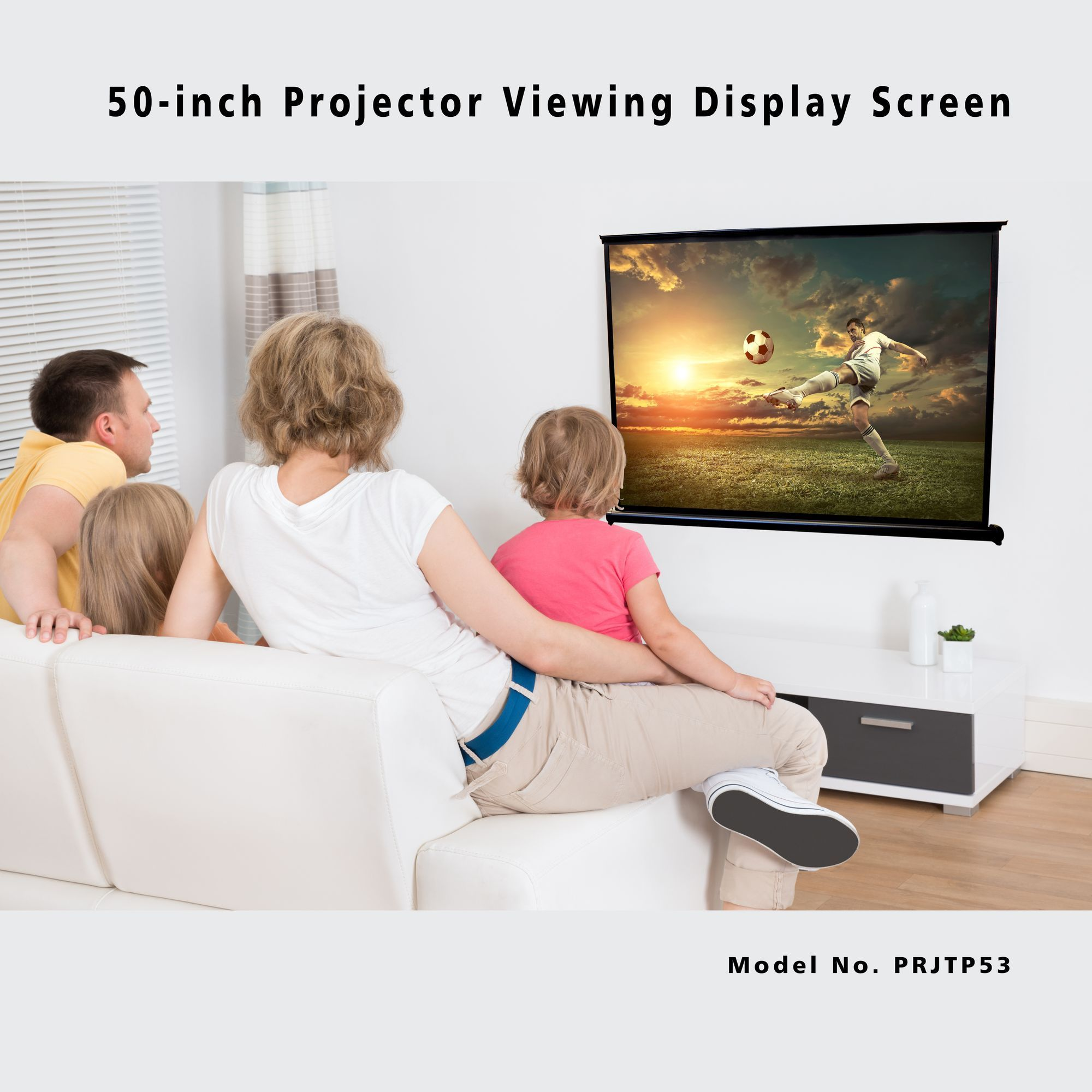 50" Inch Portable Projector Screen - Portable Floor Standing Fold-Out Roll-Up Tripod Manual, Mobile Movie Screen, Home Theater Cinema Wedding Party Office Presentation, Quick Assembly - PRJTP53