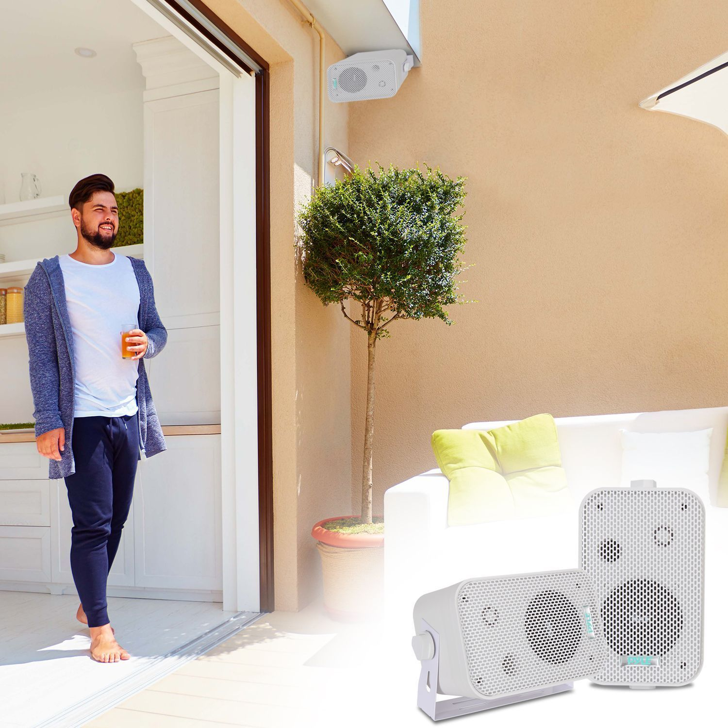 Dual Waterproof Outdoor Speaker System - 3.5 Inch Pair of Weatherproof Wall / Ceiling Mounted Speakers w/ Heavy Duty Grill, Universal Mount - For Use in the Pool, Patio, Indoor - Pyle PDWR30W (White)