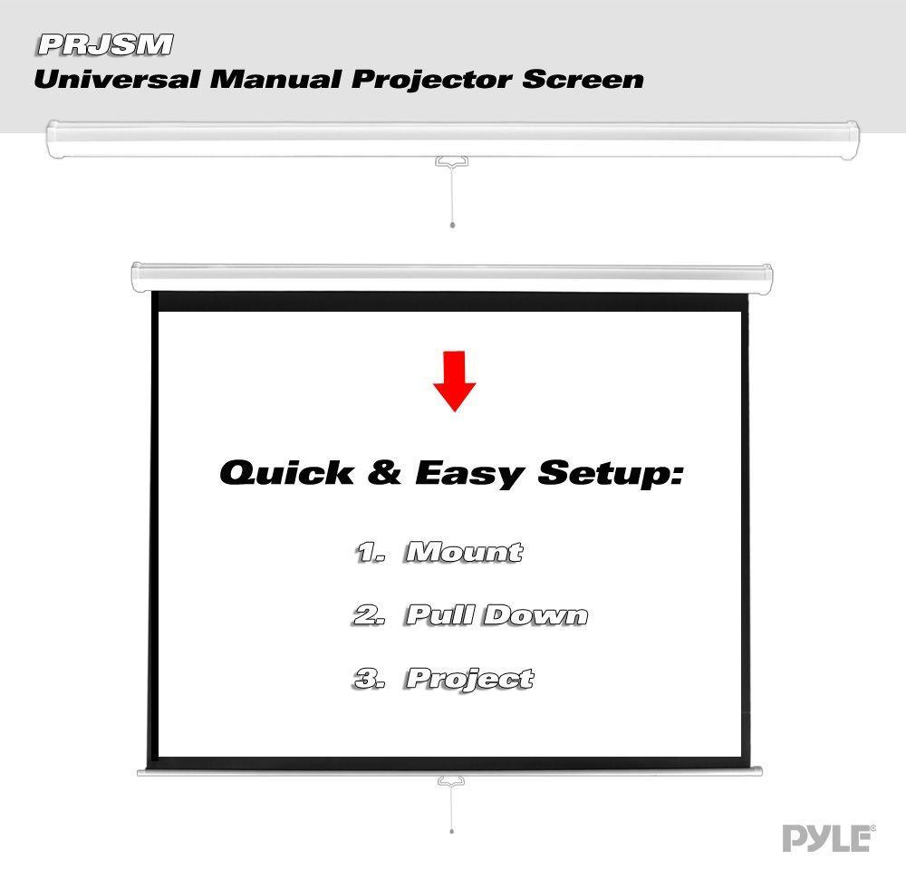 Pyle PRJSM9406 Universal 84-Inch Roll-Down Pull-Down Manual Projection Screen (50.3" x 67.3") Matte White