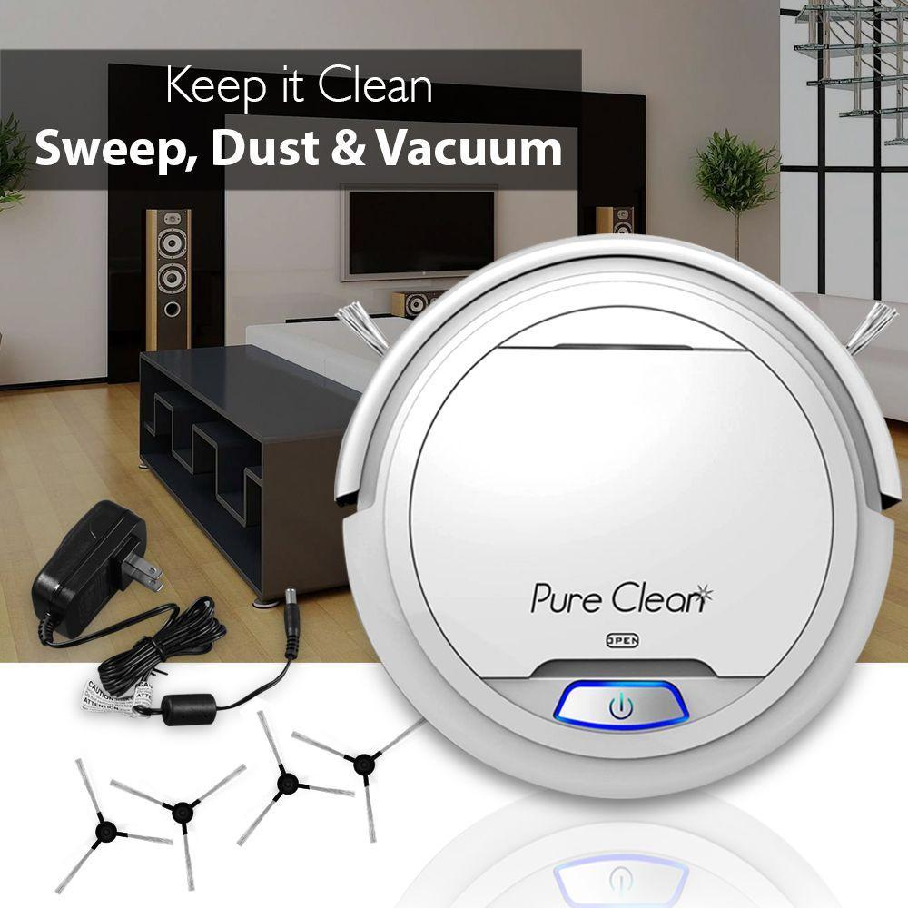 Pure Clean Robotic Vacuum Cleaner - Robot Home Cleaning for Clean Carpet Hardwood Floor - Bot Self Detects Stairs - HEPA Filter Pet Hair Allergies Friendly