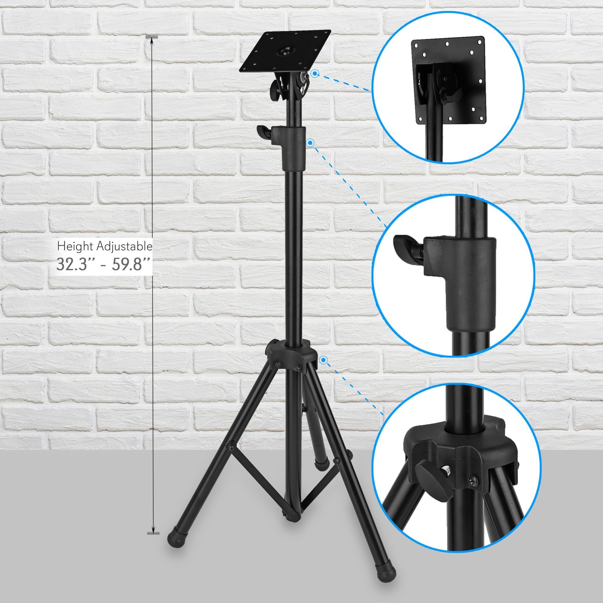 Pyle Portable LCD/LED TV Tripod Stand – Foldable, Height-Adjustable Mount for Flat Screen TVs up to 32" – Supports up to 88.8 lbs, VESA 100x200/200x200 Compatible – Model PTVSTNDPT3215