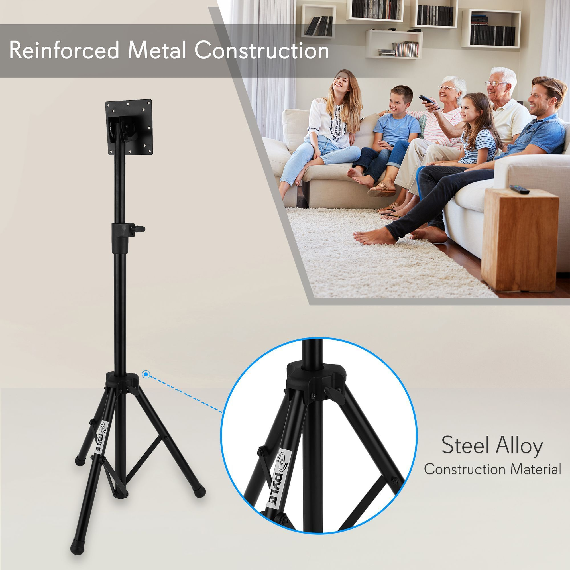 Pyle Portable LCD/LED TV Tripod Stand – Foldable, Height-Adjustable Mount for Flat Screen TVs up to 32" – Supports up to 88.8 lbs, VESA 100x200/200x200 Compatible – Model PTVSTNDPT3215