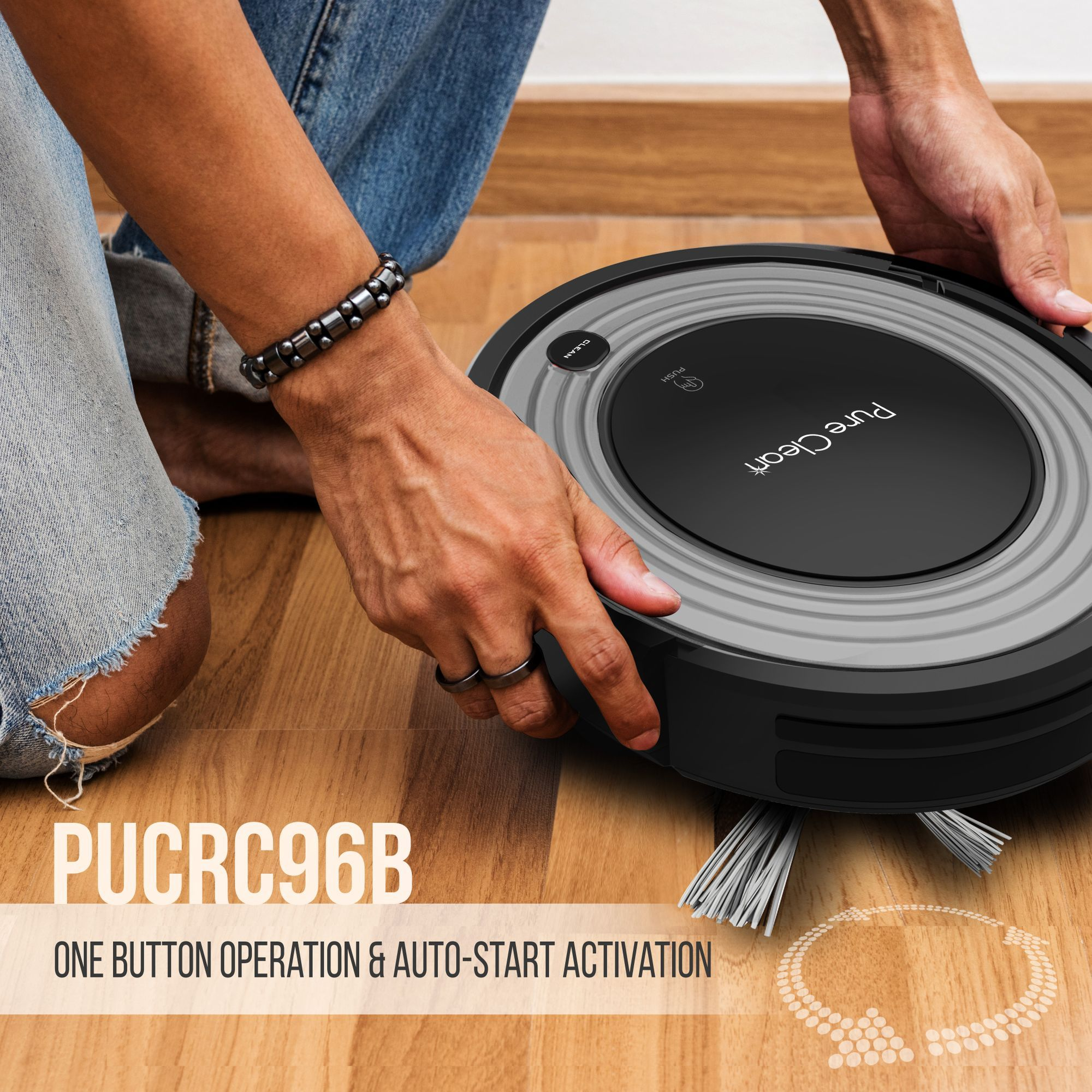 Automatic Programmable Robot Vacuum Cleaner - Robotic Auto Home Cleaning for Clean Carpet Hardwood Floor w/ Self Activation and Charge Dock - HEPA Pet Hair & Allergies Friendly - PureClean PUCRC96B