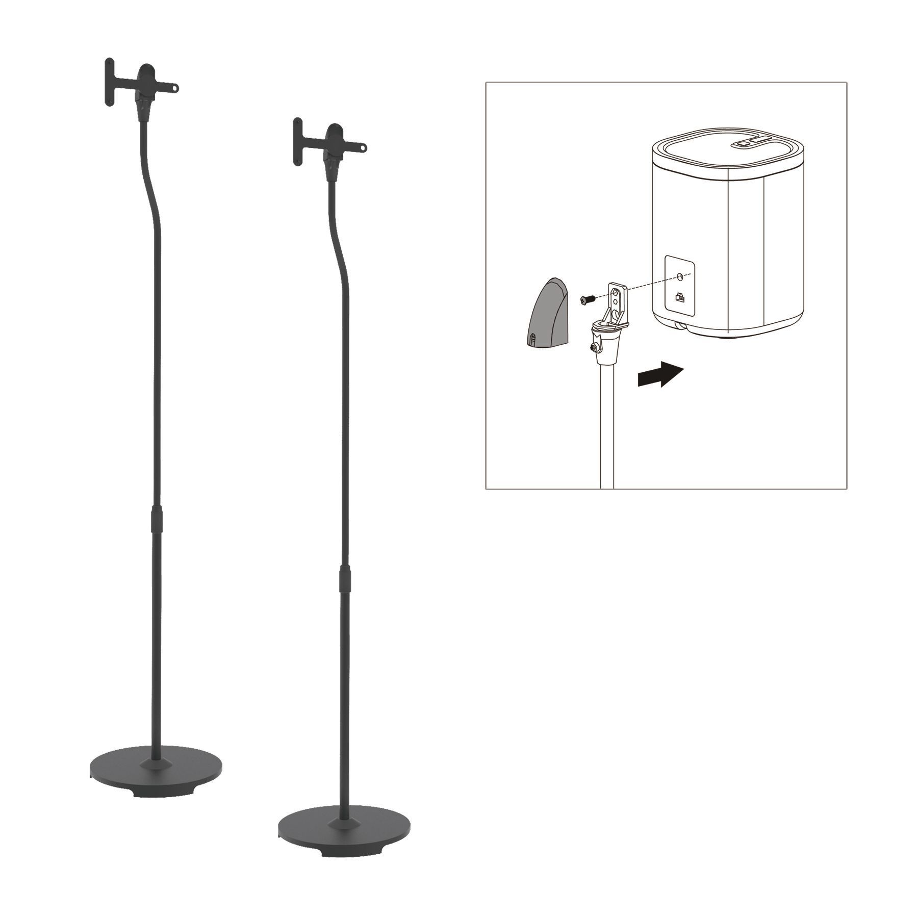 Universal Floor Standing Speaker Mount - Pair of Heavy Duty Steel Metal Home Studio Stage Adjustable Speaker Stand For Sonos PLAY 1 PLAY 3 Wireless, Other Home Theater Sound Speakers - Pyle PSTNDSON16