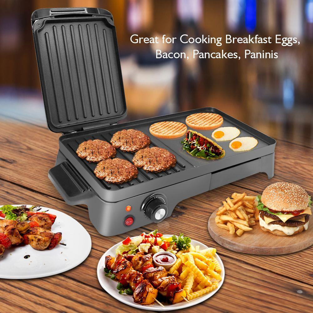 2-in-1 Panini Press Grill Gourmet Sandwich Maker & Griddle, Nonstick Coating, Temperature Control, Oil Tray, Countertop Removable Drip Tray 1500W - NutriChef