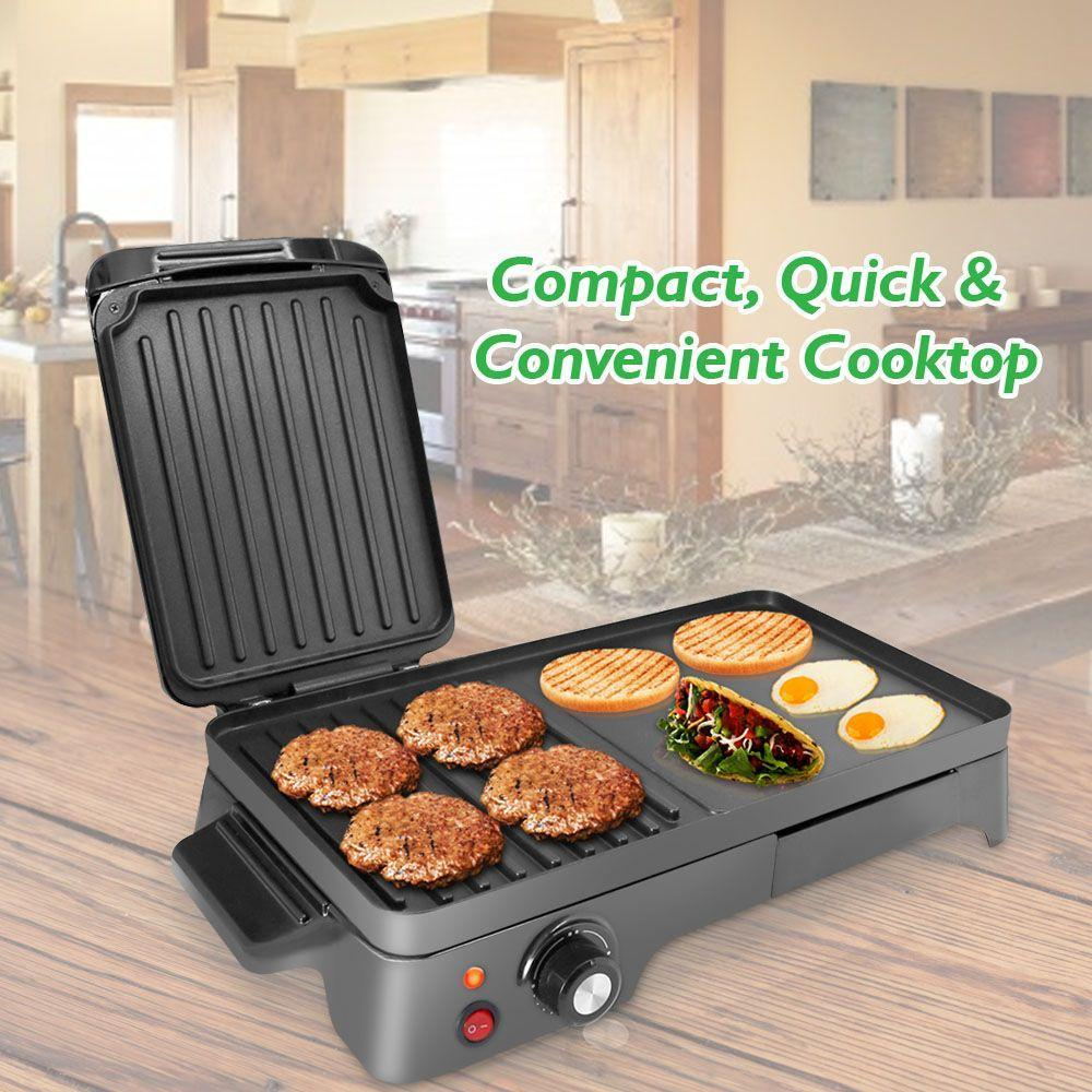 2-in-1 Panini Press Grill Gourmet Sandwich Maker & Griddle, Nonstick Coating, Temperature Control, Oil Tray, Countertop Removable Drip Tray 1500W - NutriChef