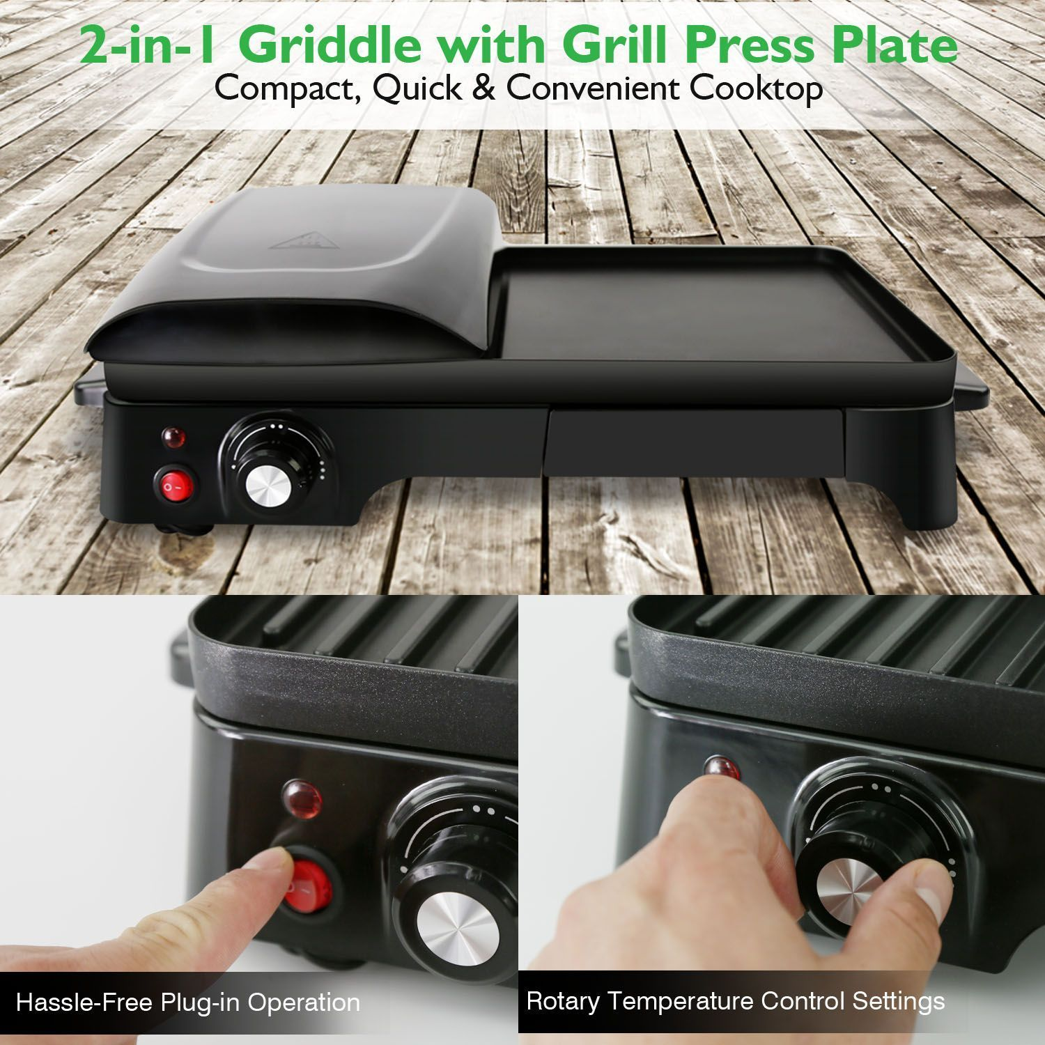 2-in-1 Panini Press Grill Gourmet Sandwich Maker & Griddle, Nonstick Coating, Temperature Control, Oil Tray, Countertop Removable Drip Tray 1500W - NutriChef