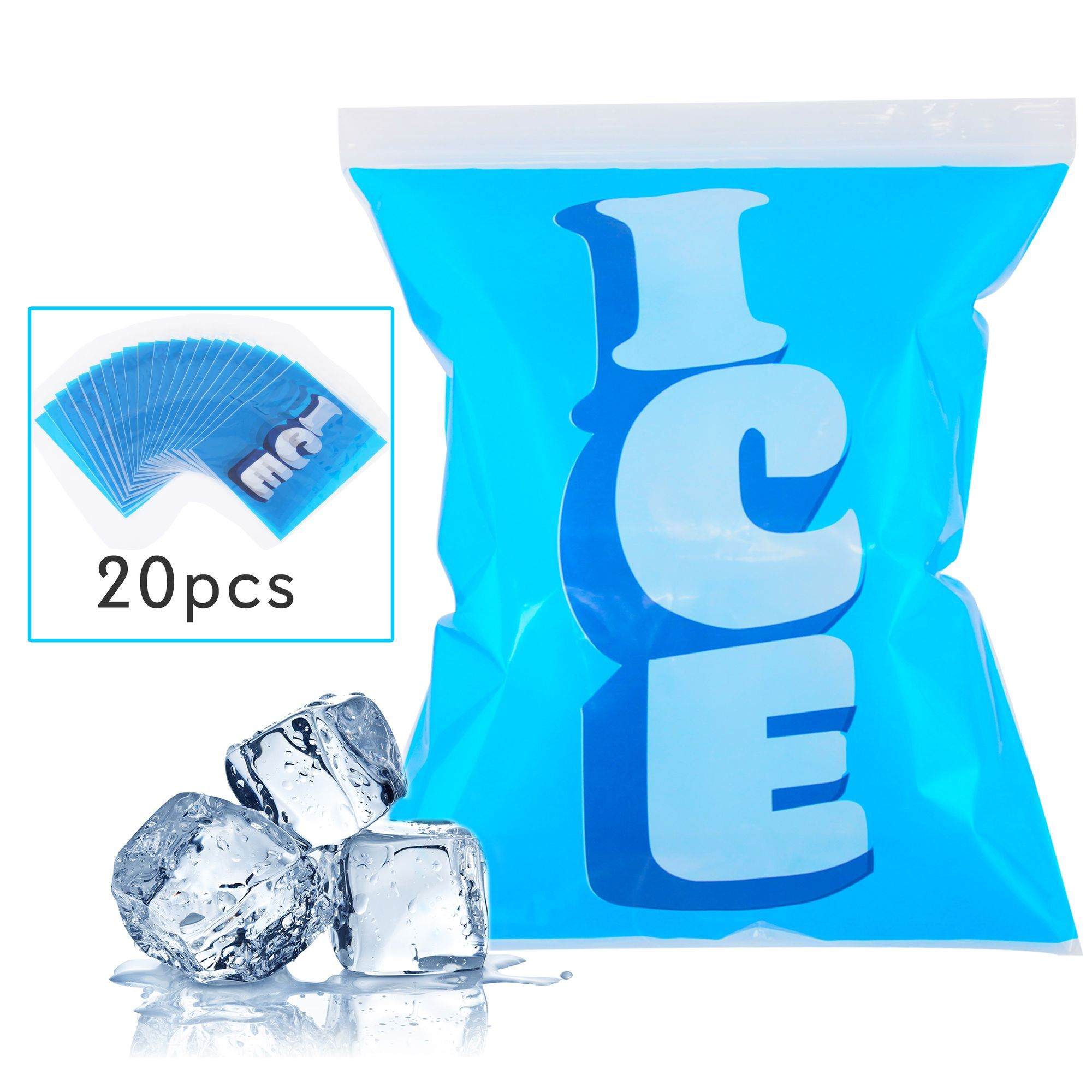 20pcs Ice Bag Cooler Pouches - Reusable and Resealable w/ Ziplock Seals, Holds up to 9lbs Ice Cubes or Food, Used as Cold or Hot Compress - NutriChef PKICPAK5