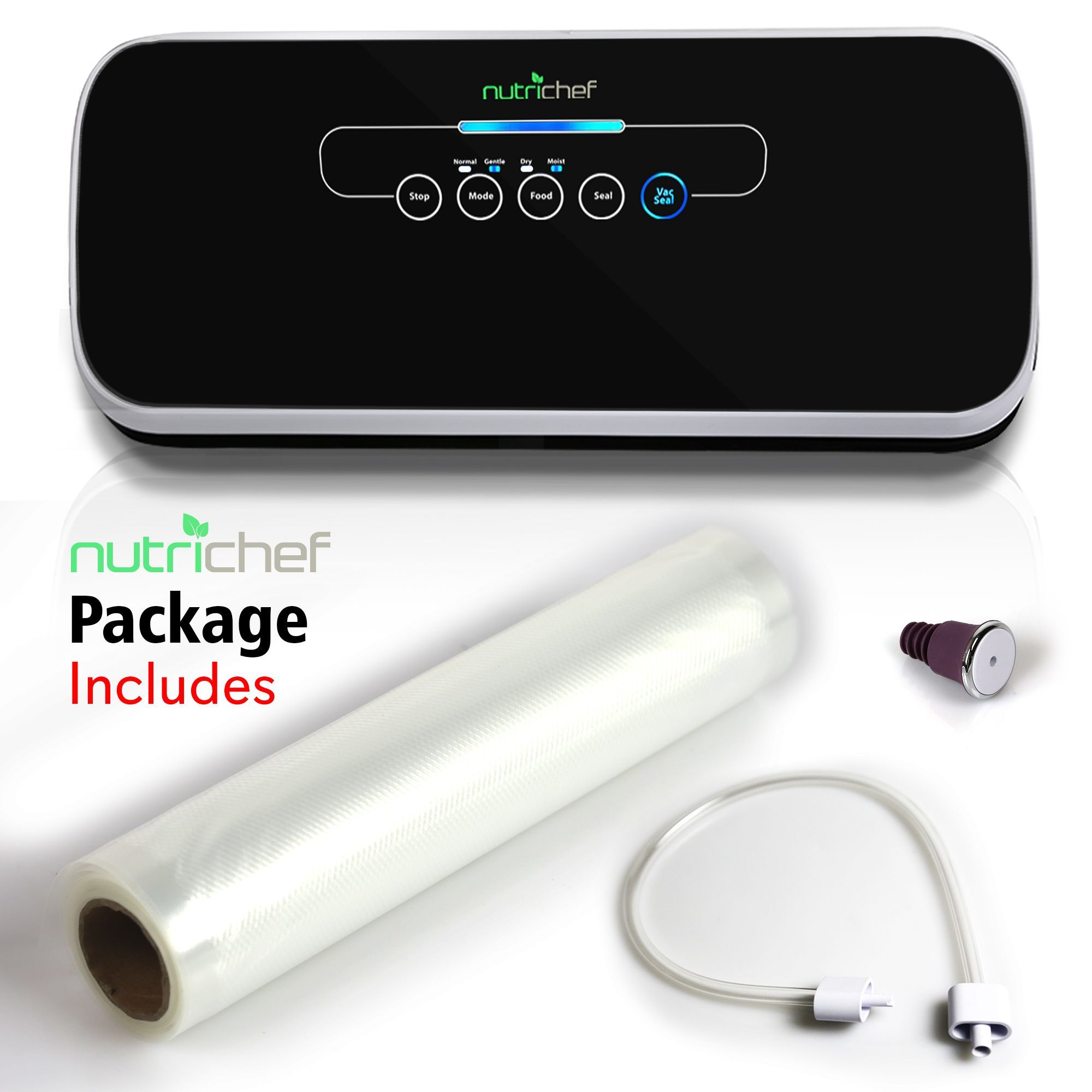 NutriChef Vacuum Sealer | Automatic Vacuum Air Sealing System For Food Preservation w/ Starter Kit | Compact Design | Lab Tested | Dry & Moist Food Modes | Led Indicator Lights (Black)