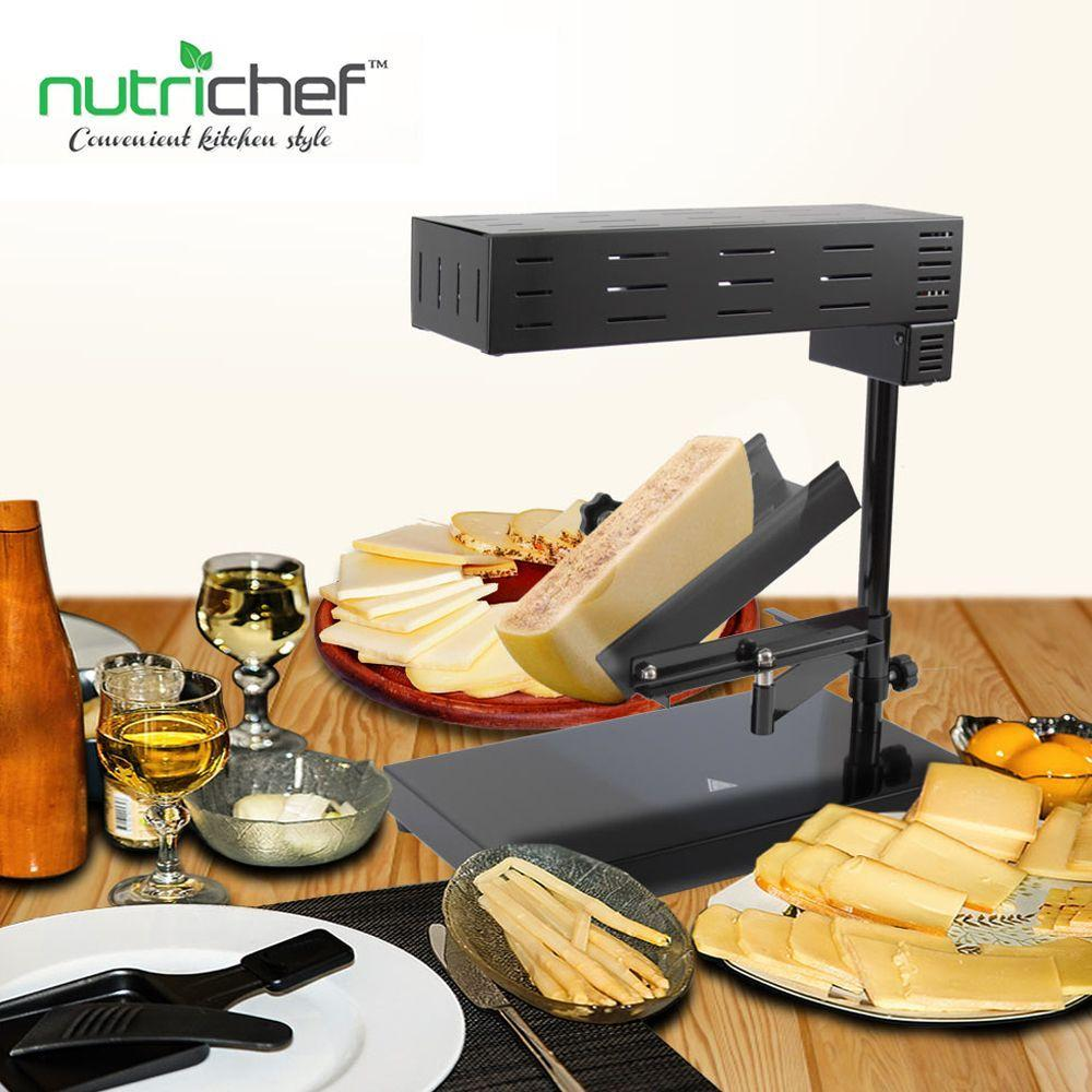 Electric Raclette Cheese Melter Machine - Table Top Stainless Steel Cheese Grill Melting Warmer Heater, Makes Swiss Style Cheese Sauce to Top on Potatoes, Burger, Nacho, Pasta - NutriChef PKCHMT18