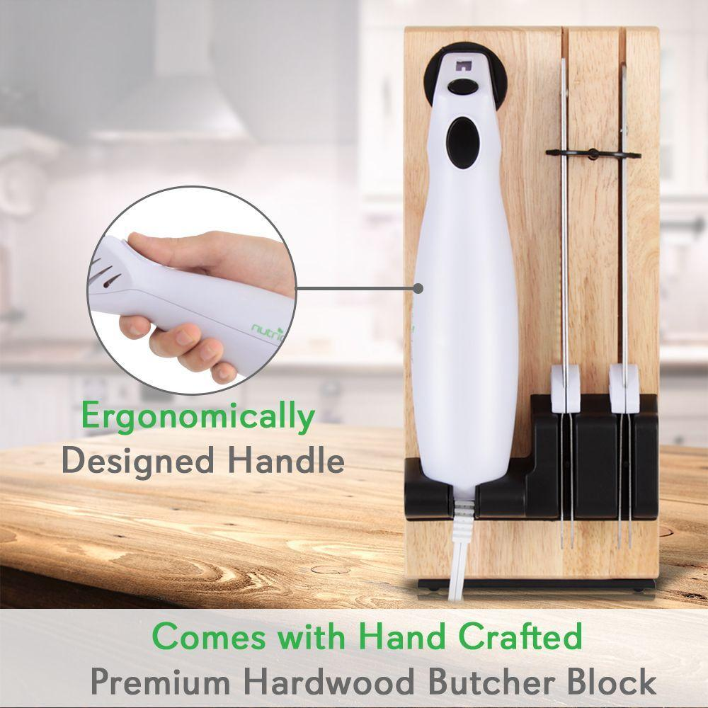 Nutrichef PKELKN16 Portable Electrical Food Cutter Knife Set with Bread and Carving Blades, Wood Stand, One Size, White (Pack of 4)
