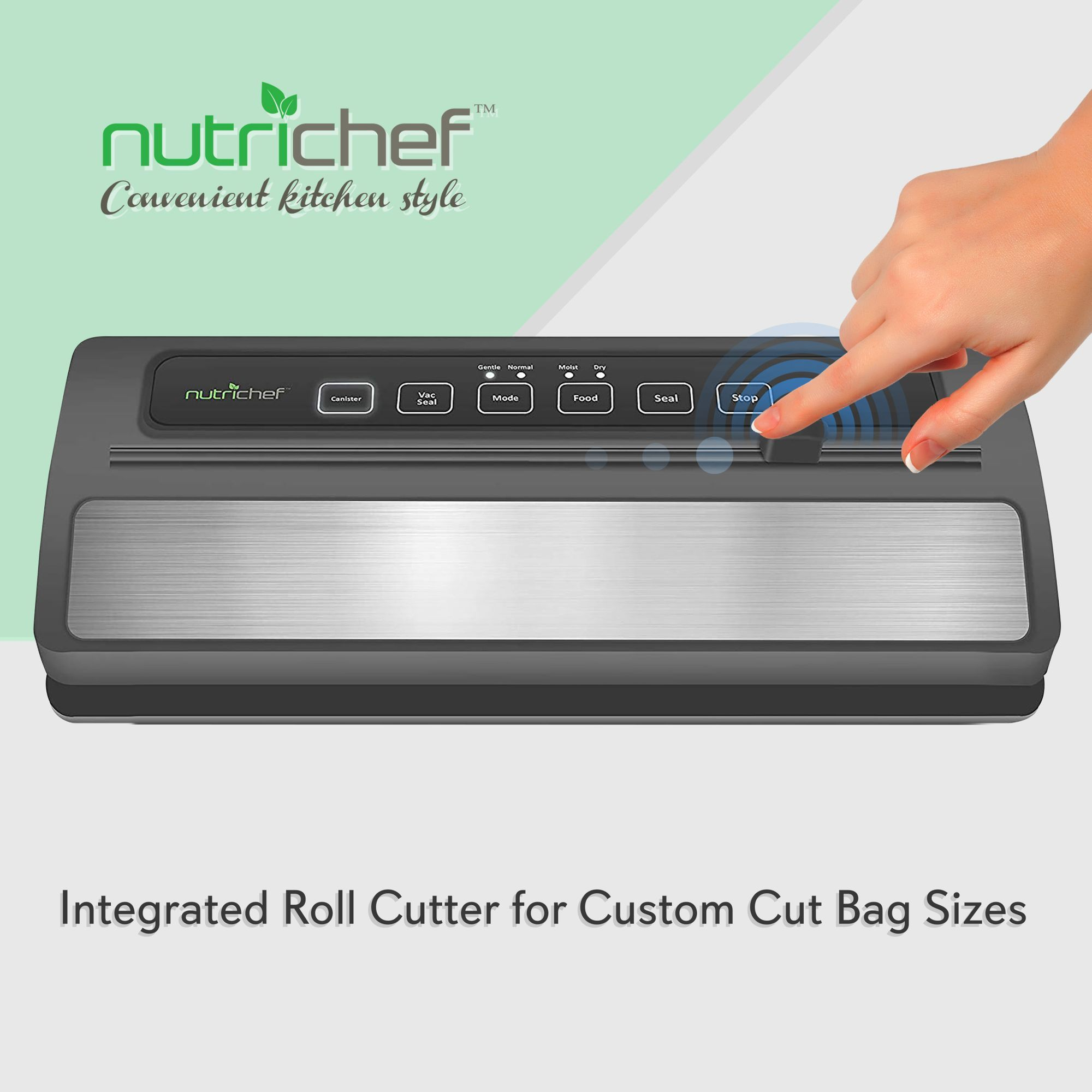 NutriChef Upgraded Vacuum Sealer | Automatic Vacuum Air Sealing System For Food Preservation w/ Starter Kit | Compact Design | Lab Tested | Dry & Moist Food Mode, Built-in Bag Cutter, 2018 Model