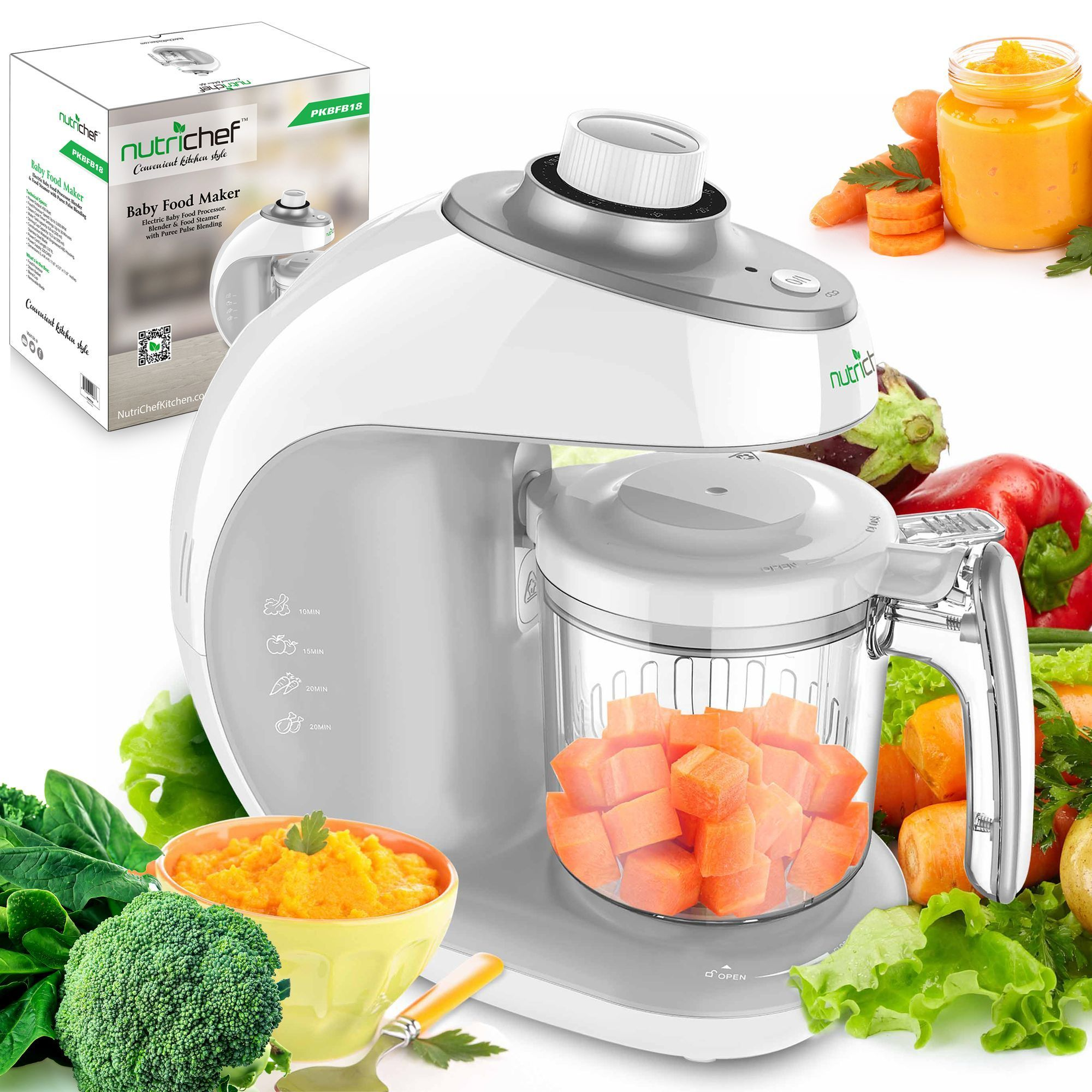 Digital Baby Food Maker Machine - 2-in-1 Steamer Cooker and Puree Blender Food Processor with Steam Timer - Steam Blend Organic Homemade Food for Newborn Babies, Infants, Toddlers - NutriChef PKBFB18