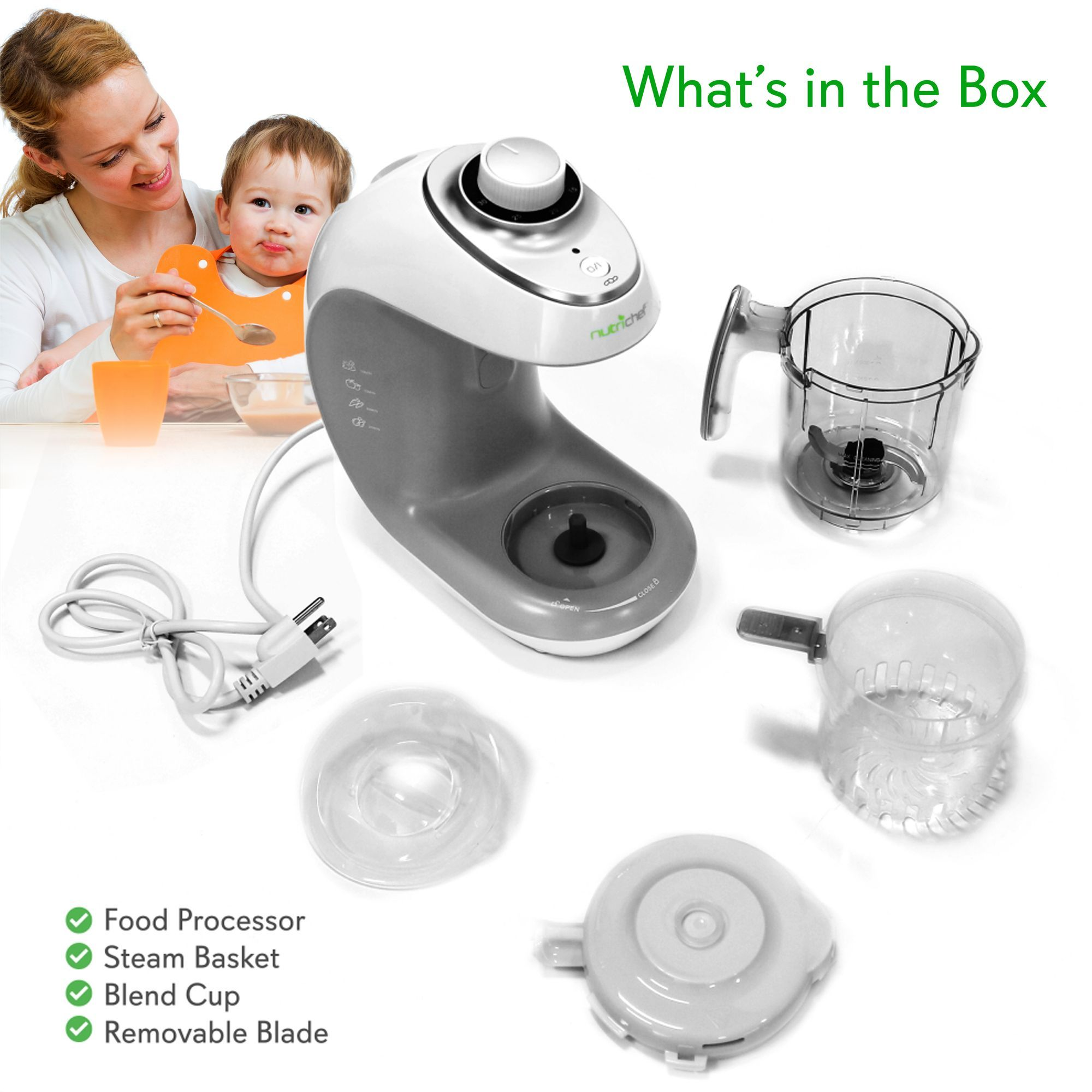 Digital Baby Food Maker Machine - 2-in-1 Steamer Cooker and Puree Blender Food Processor with Steam Timer - Steam Blend Organic Homemade Food for Newborn Babies, Infants, Toddlers - NutriChef PKBFB18