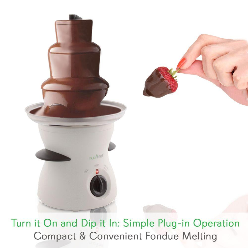 3 Tier Chocolate Fondue Fountain - Electric Stainless Choco Melts Dipping Warmer Machine - Melting, Warming, Keep Warm - for Melted Chocolate, Candy, Butter, Cheese, Caramel Dip - NutriChef PKFNMK16
