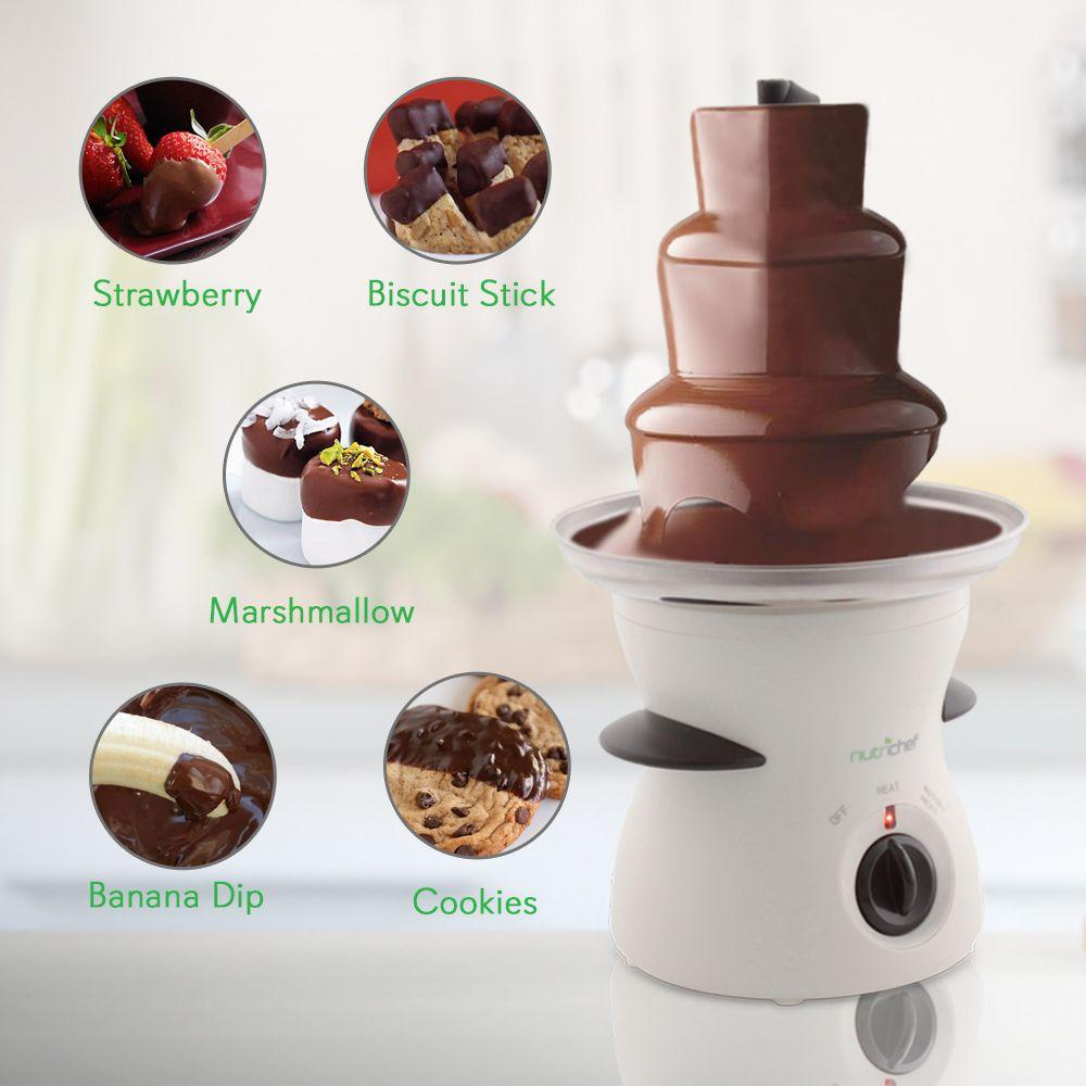 3 Tier Chocolate Fondue Fountain - Electric Stainless Choco Melts Dipping Warmer Machine - Melting, Warming, Keep Warm - for Melted Chocolate, Candy, Butter, Cheese, Caramel Dip - NutriChef PKFNMK16