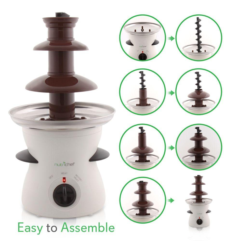 3 Tier Chocolate Fondue Fountain - Electric Stainless Choco Melts Dipping Warmer Machine - Melting, Warming, Keep Warm - for Melted Chocolate, Candy, Butter, Cheese, Caramel Dip - NutriChef PKFNMK16