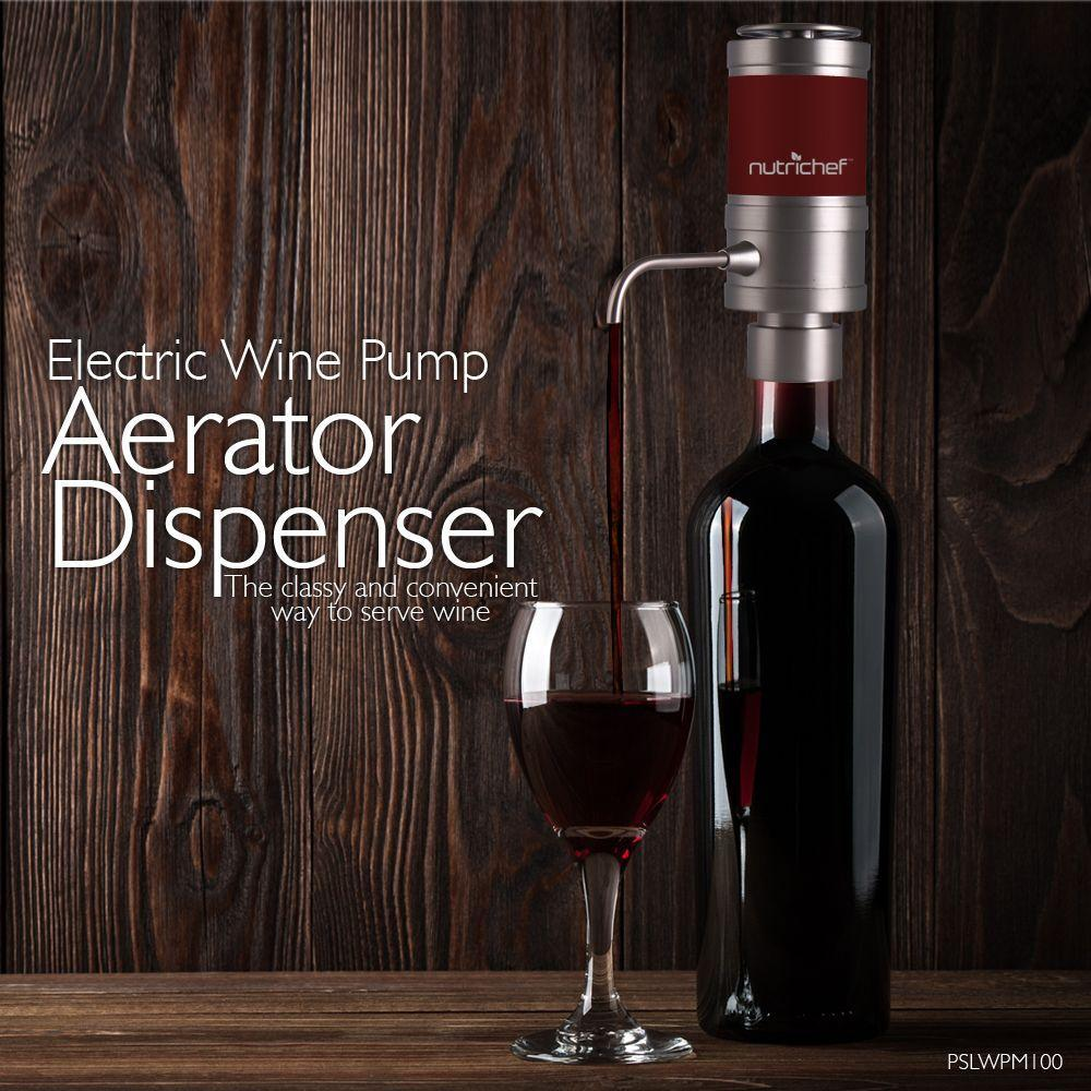 NutriChef Electric Wine Aerator Dispenser Pump - Portable and Automatic Bottle Breather Tap Machine - Air Decanter Diffuser System for Red and White Wine w/ Unique Metal Pourer Spout (PSLWPMP50)